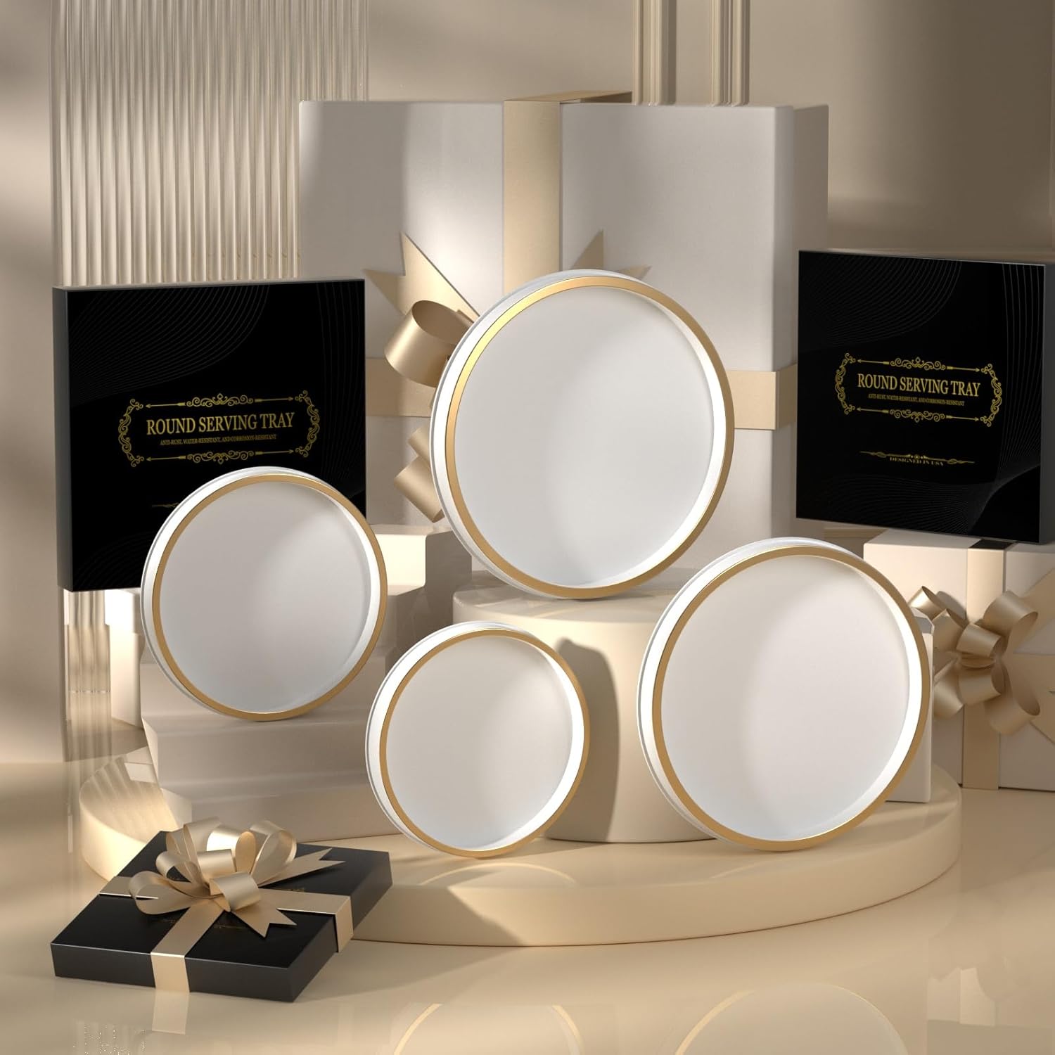 HGF 10 Inch White Brushed Gold Bathroom Tray