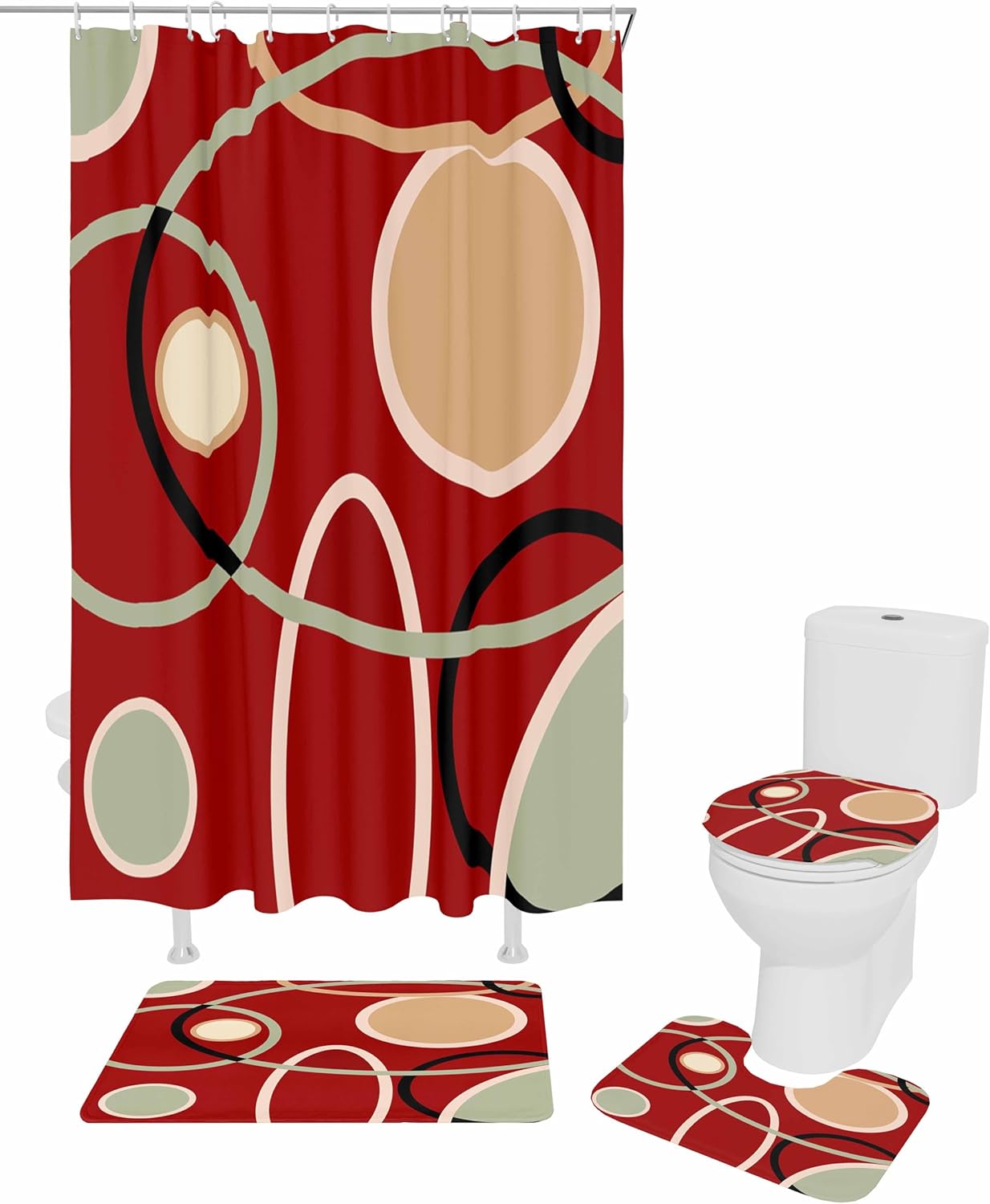 ZOE GARDEN Geometric Red Bathroom Set