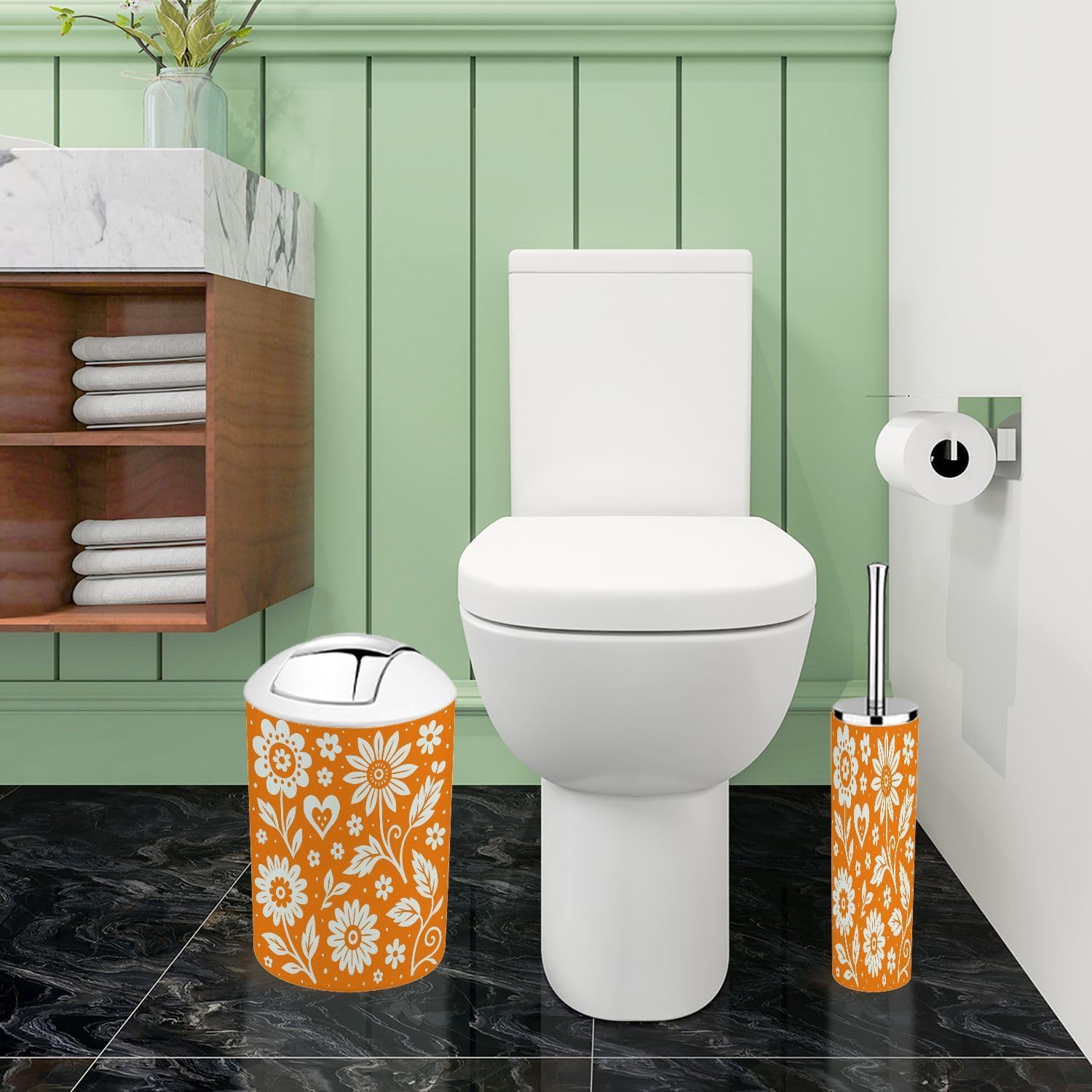 Boho Bathroom Accessory Set 6 Piece Orange
