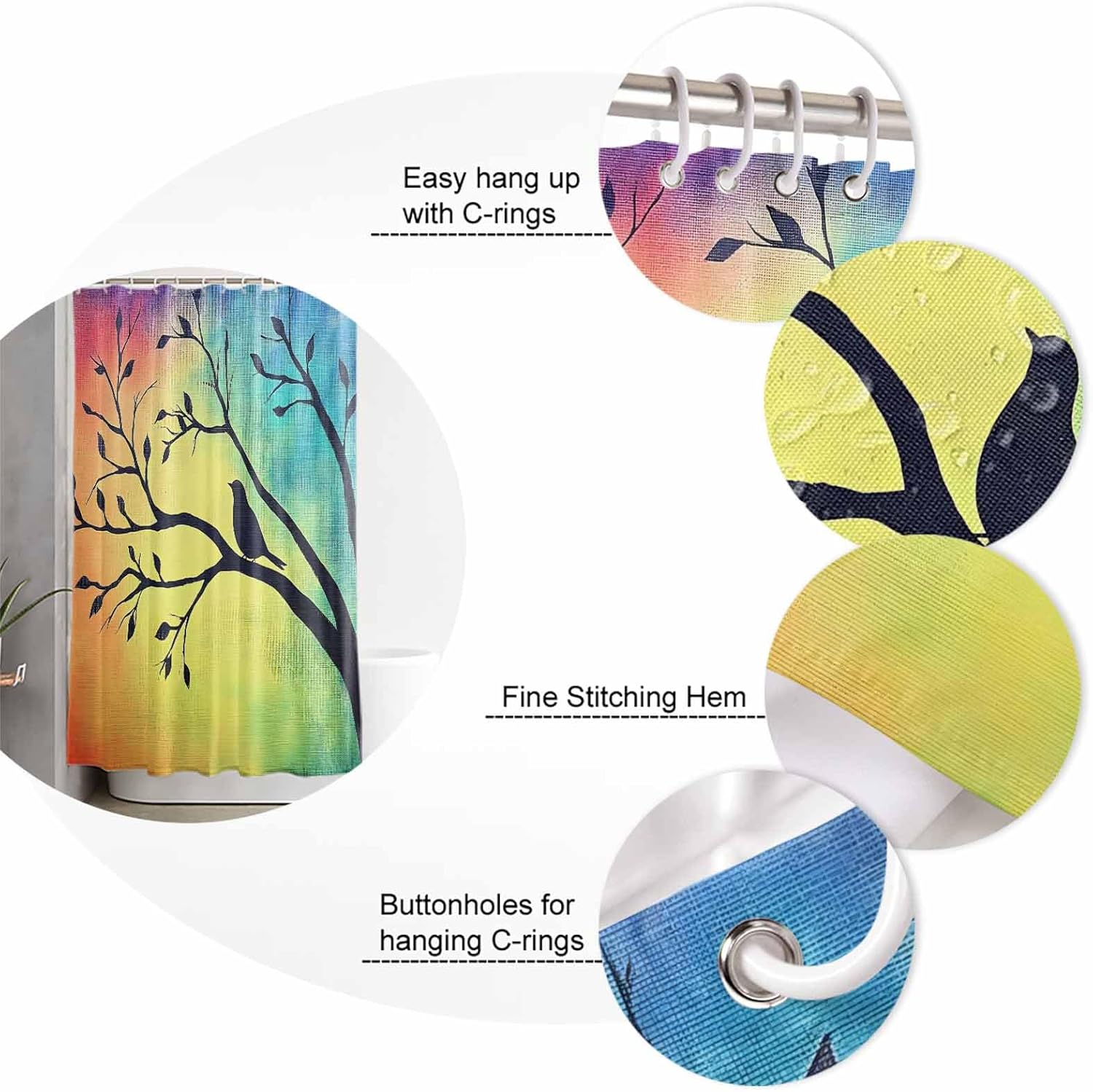 ZOE GARDEN Blue Bird Bathroom Set with Shower Curtain and Rug