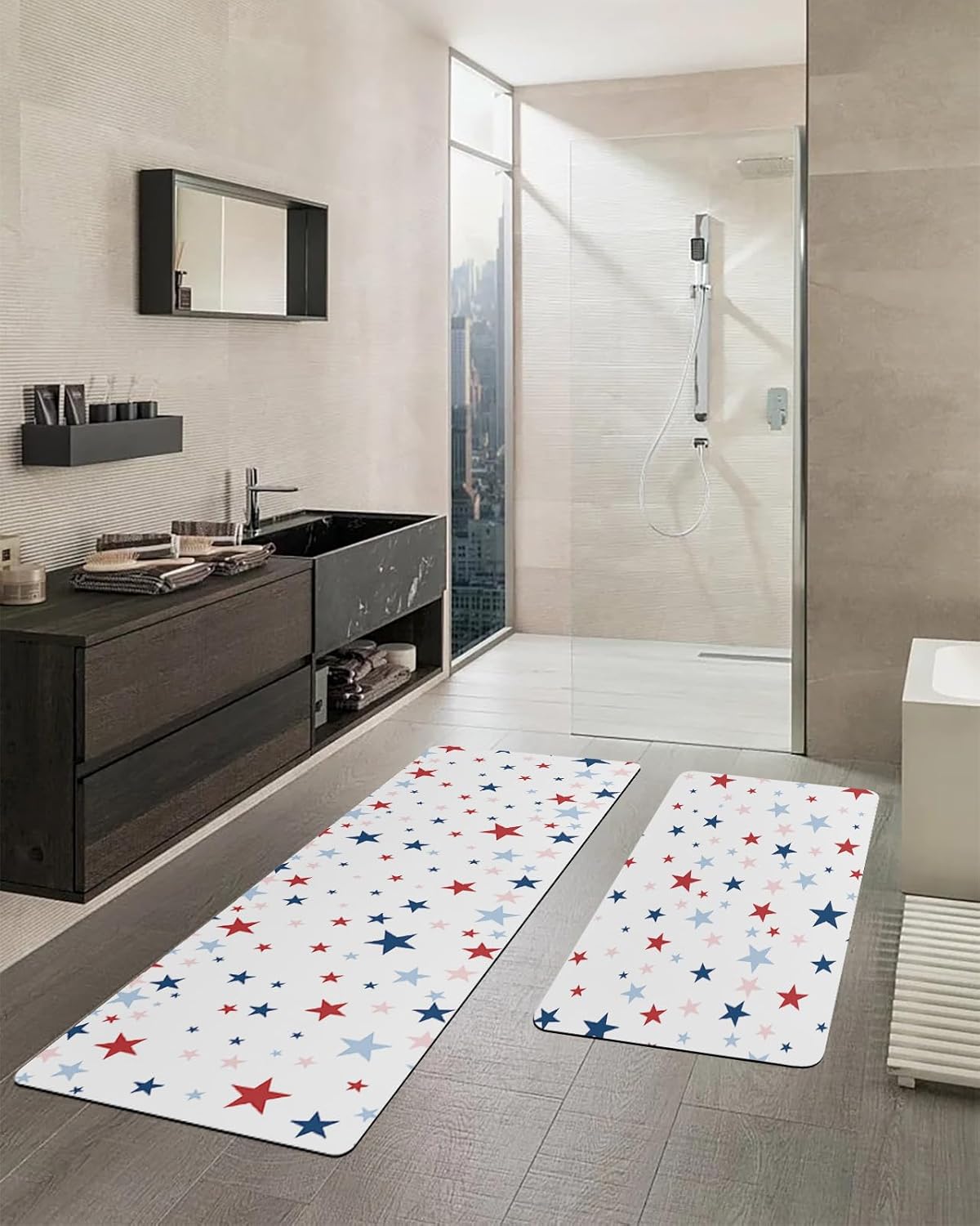 2PCS Non-Slip Diatomite Bath Mat Set with American Flag Design