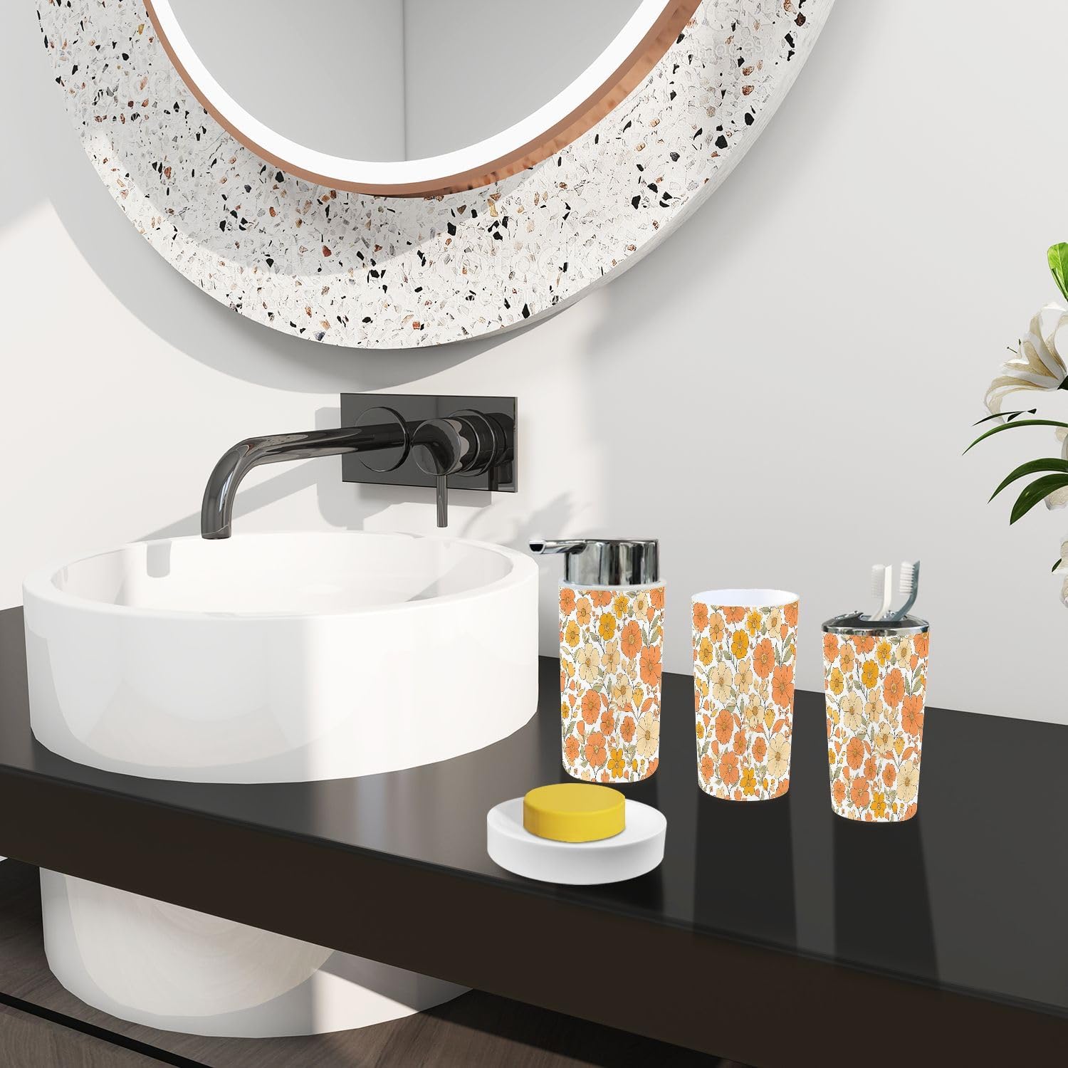 Boho Retro Floral Bathroom Accessories Set 6 Piece