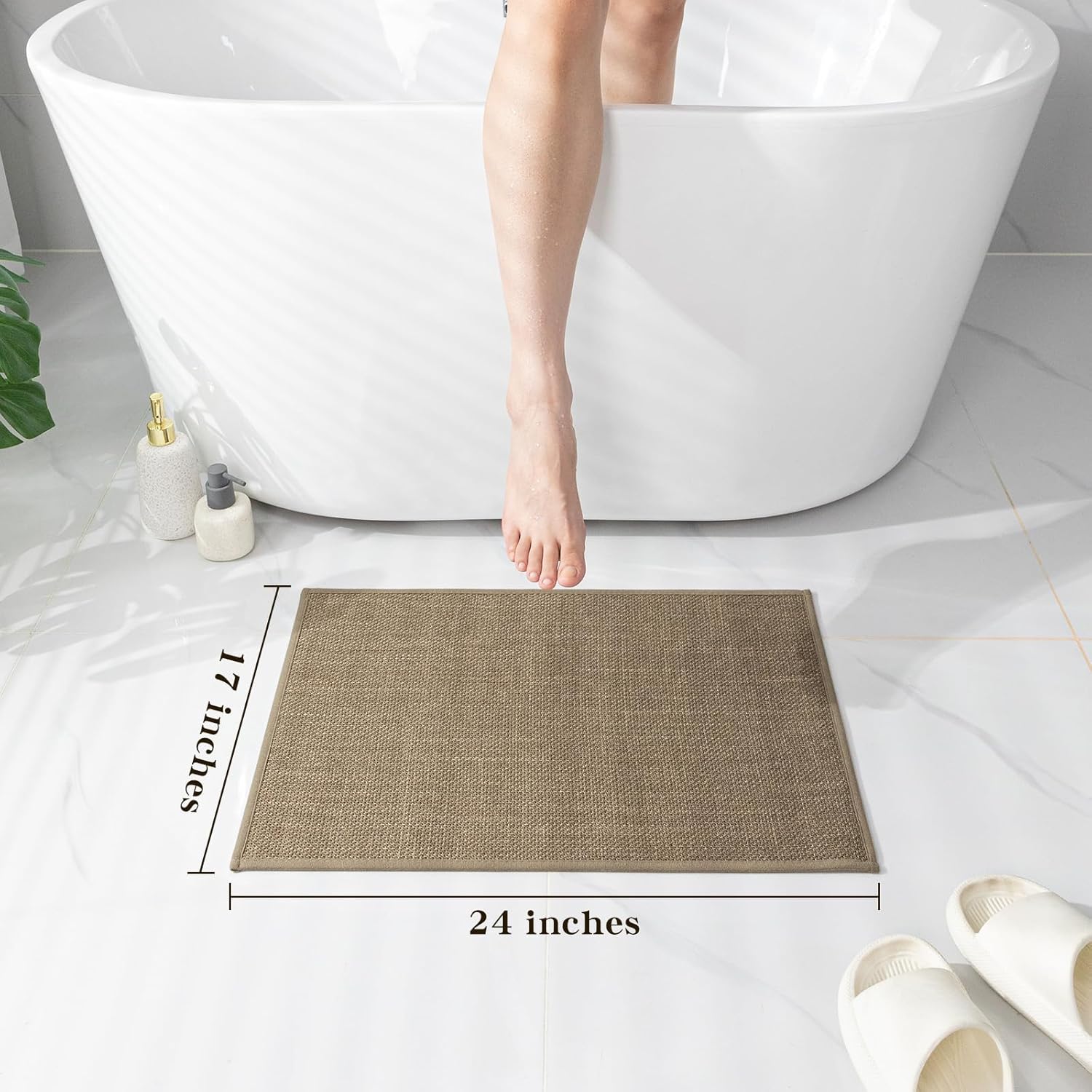 Chakme Ultra Thin Non Slip Bath Mat 24x17 Dark Beige