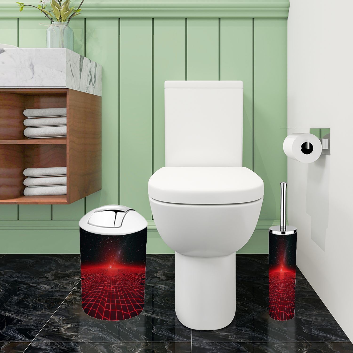 Boho Red Bathroom Accessory Set 6 Piece