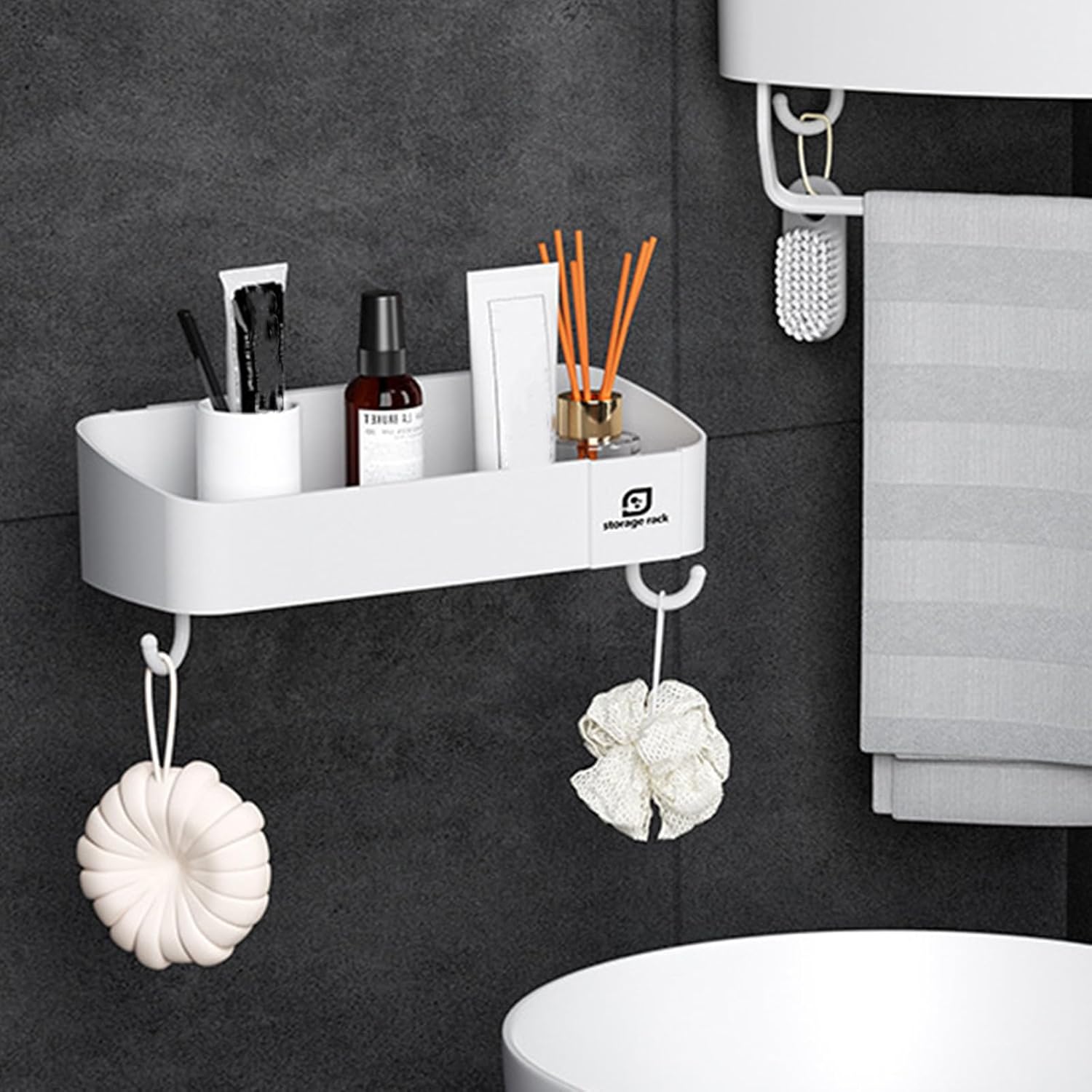 Shower Caddy No Drilling Adhesive Storage Shelf White