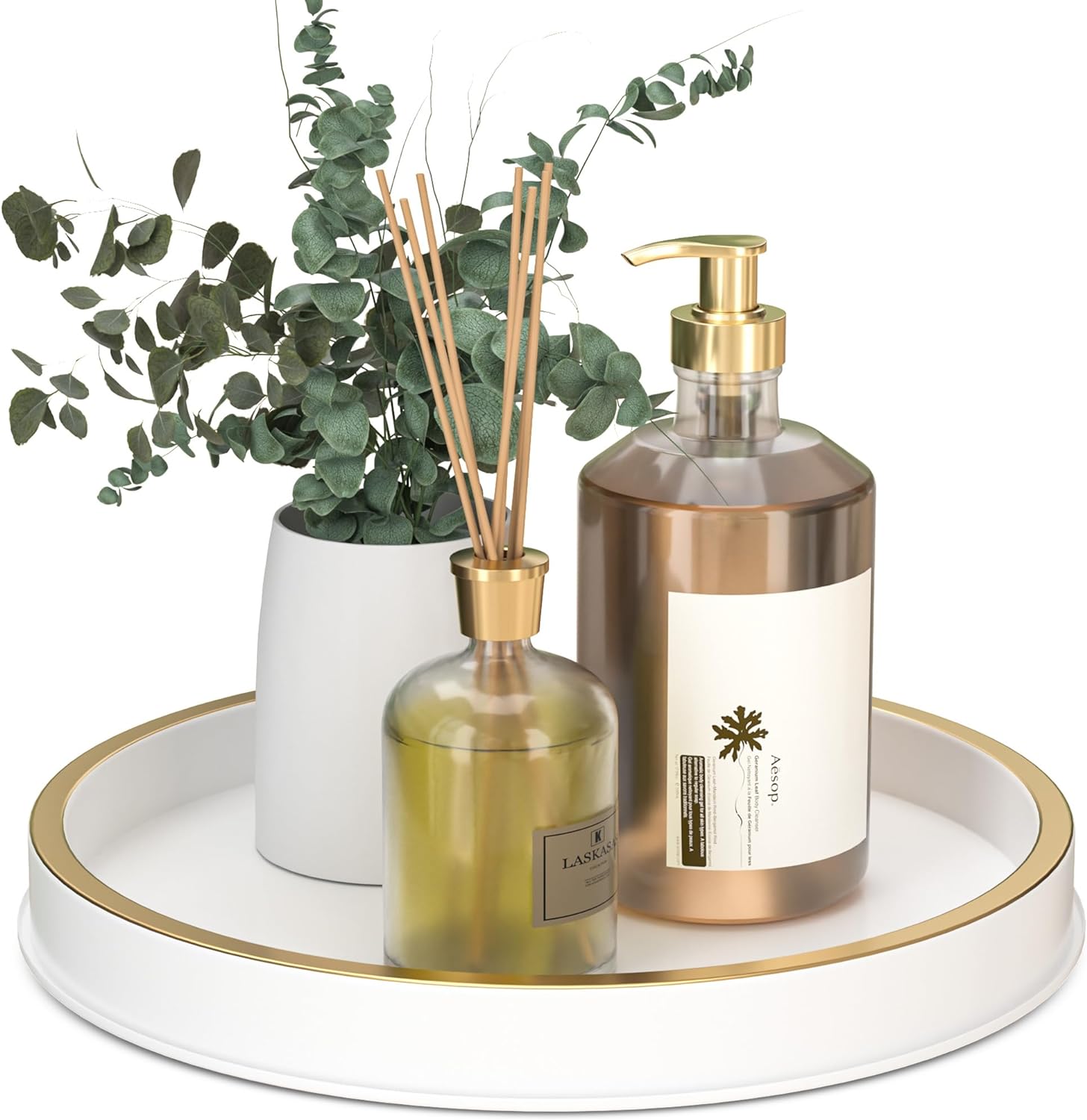 HGF 10 Inch White Brushed Gold Bathroom Tray