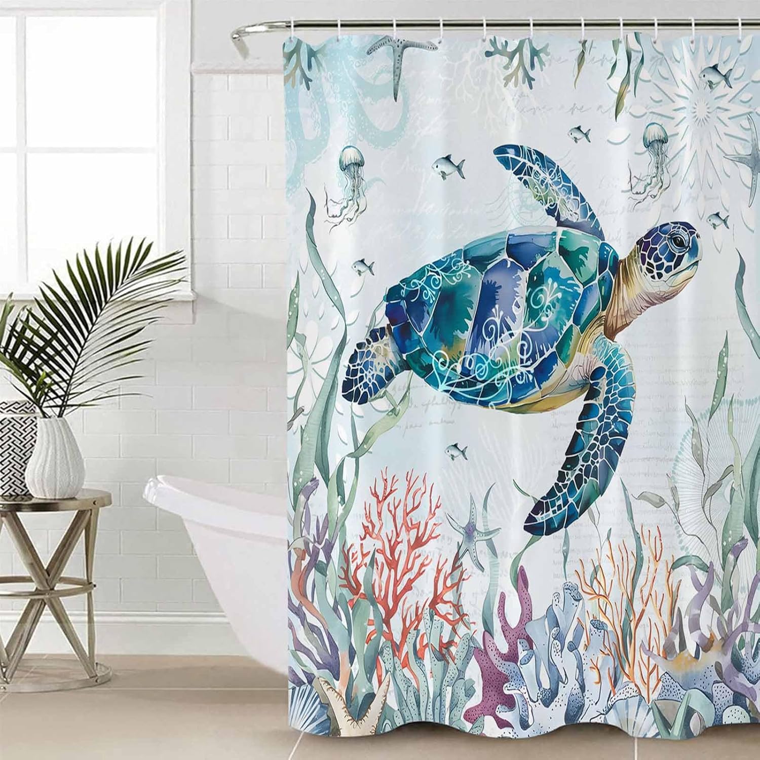 ZOE GARDEN Turtle Bathroom Set with Shower Curtain Rug and Accessories 1