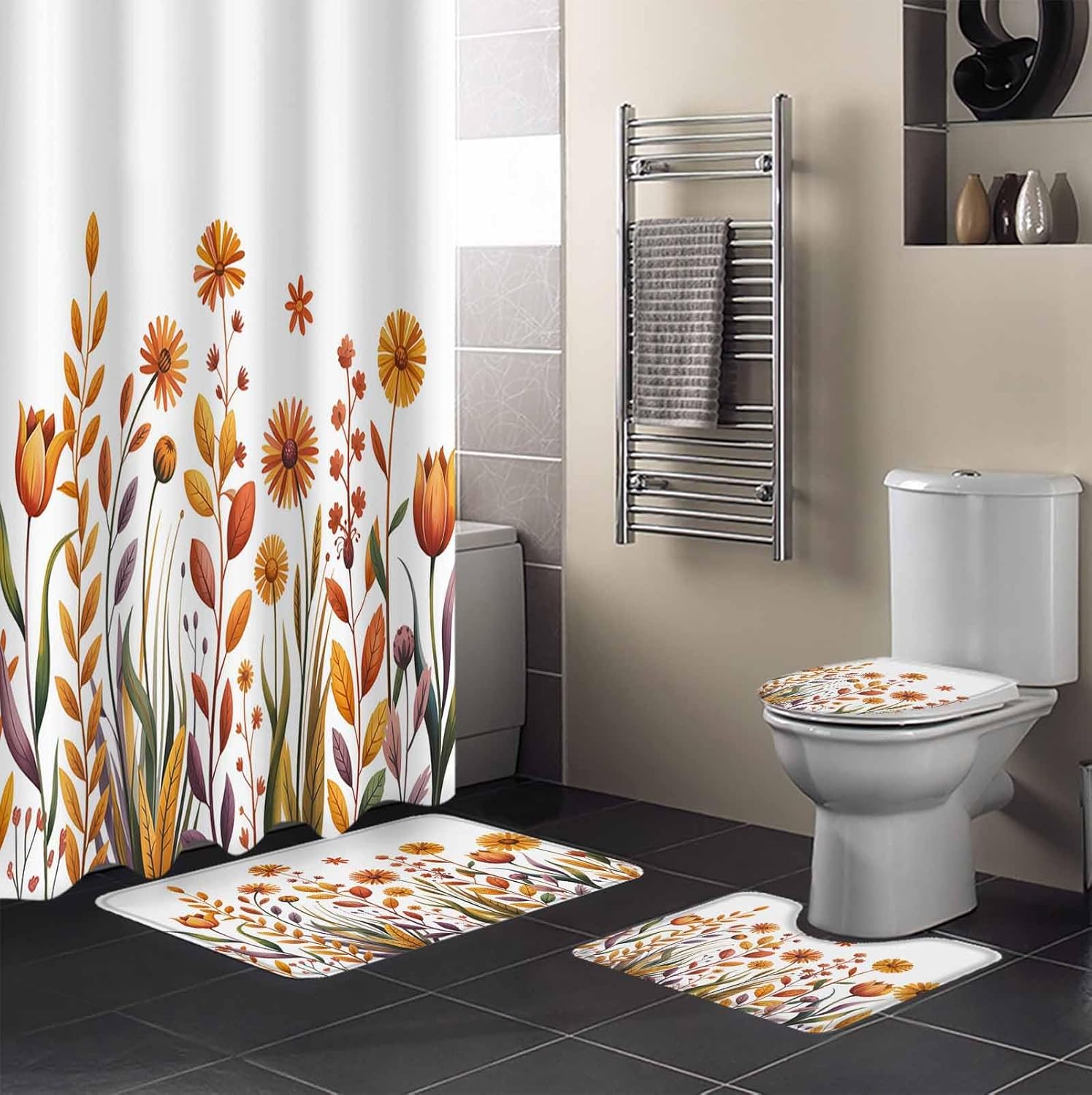 ZOE GARDEN Autumn Leaf Bathroom Set with Curtain Rug and Accessories