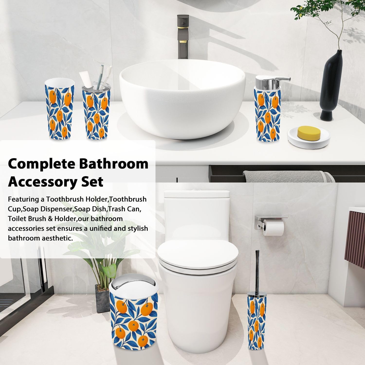 Boho Tropical Bathroom Accessories Set 6 Piece