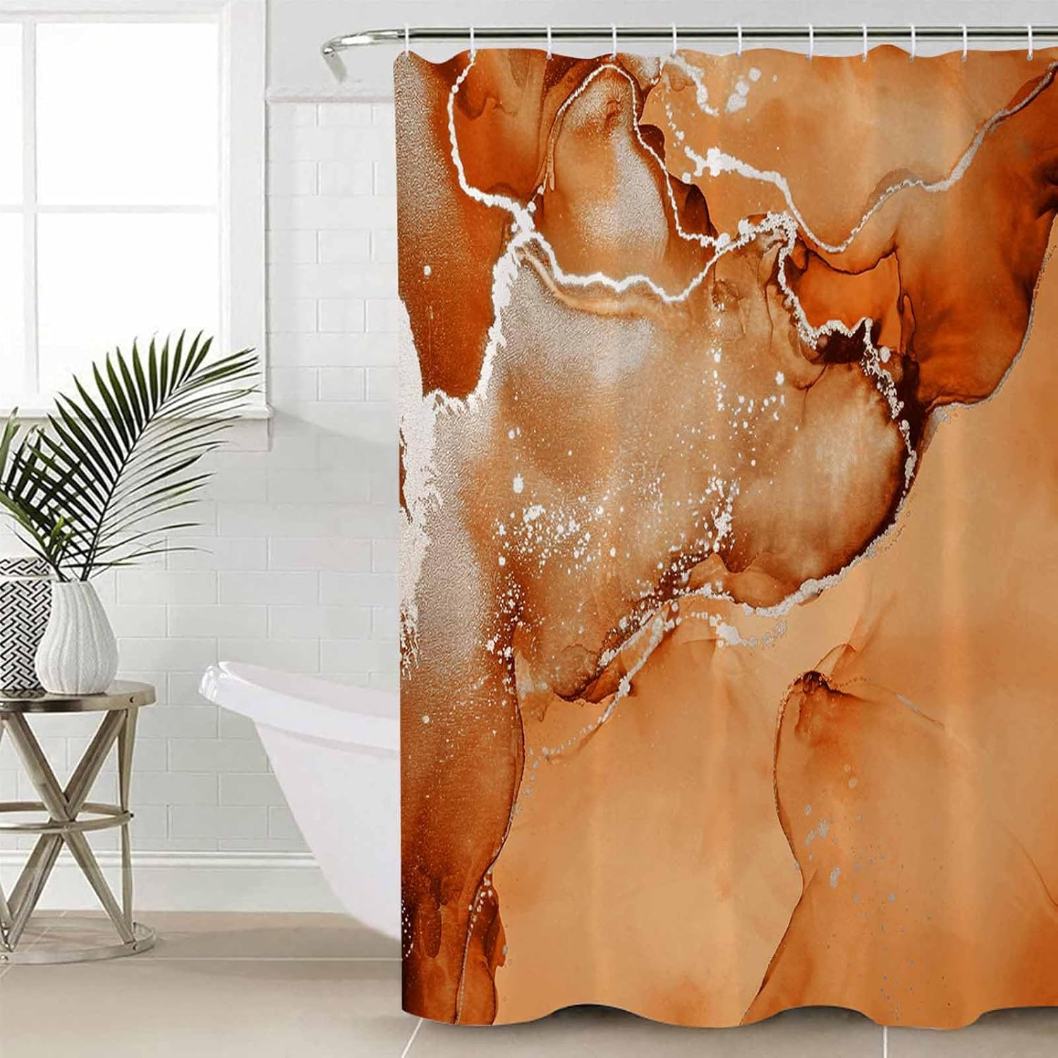 ZOE GARDEN Orange Marble Bathroom Set with Curtain Rug and Accessories