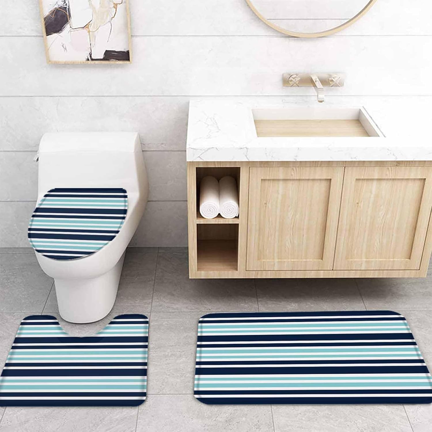 ZOE GARDEN Dark Blue Bathroom Set with Rug and Accessories