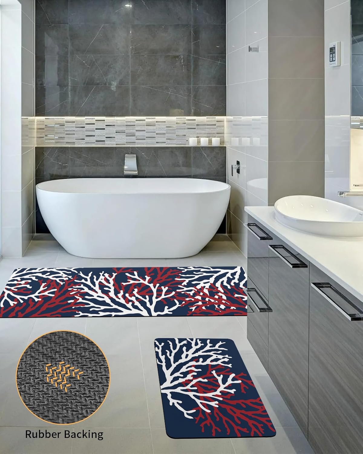 2PCS Non-Slip Diatomite Bath Mat Set for Shower