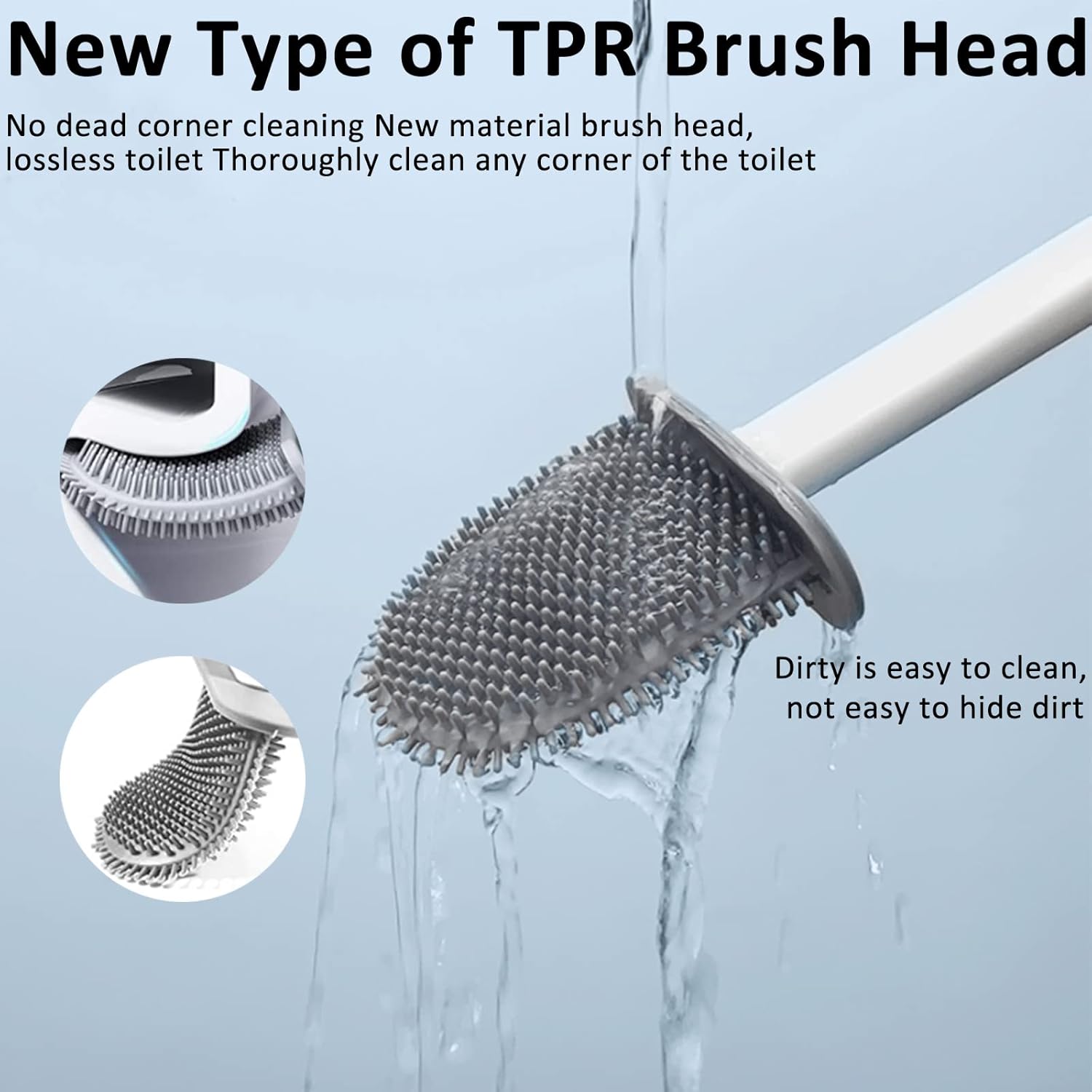Toilet Brush with Holder Flexible Silicone Cleaning Tool for Bathroom