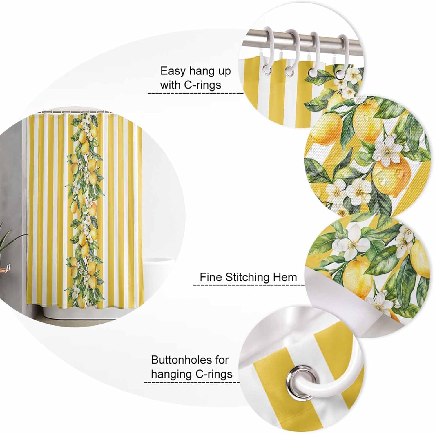 Yellow Lemon Bathroom Set with Shower Curtain Rug and Accessories 1