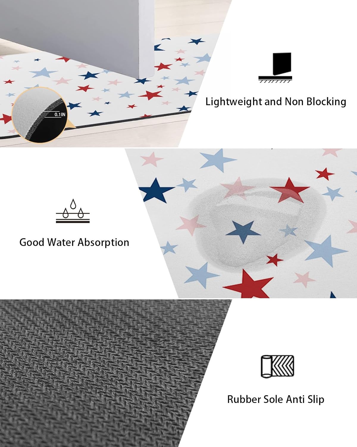2PCS Non-Slip Diatomite Bath Mat Set with American Flag Design
