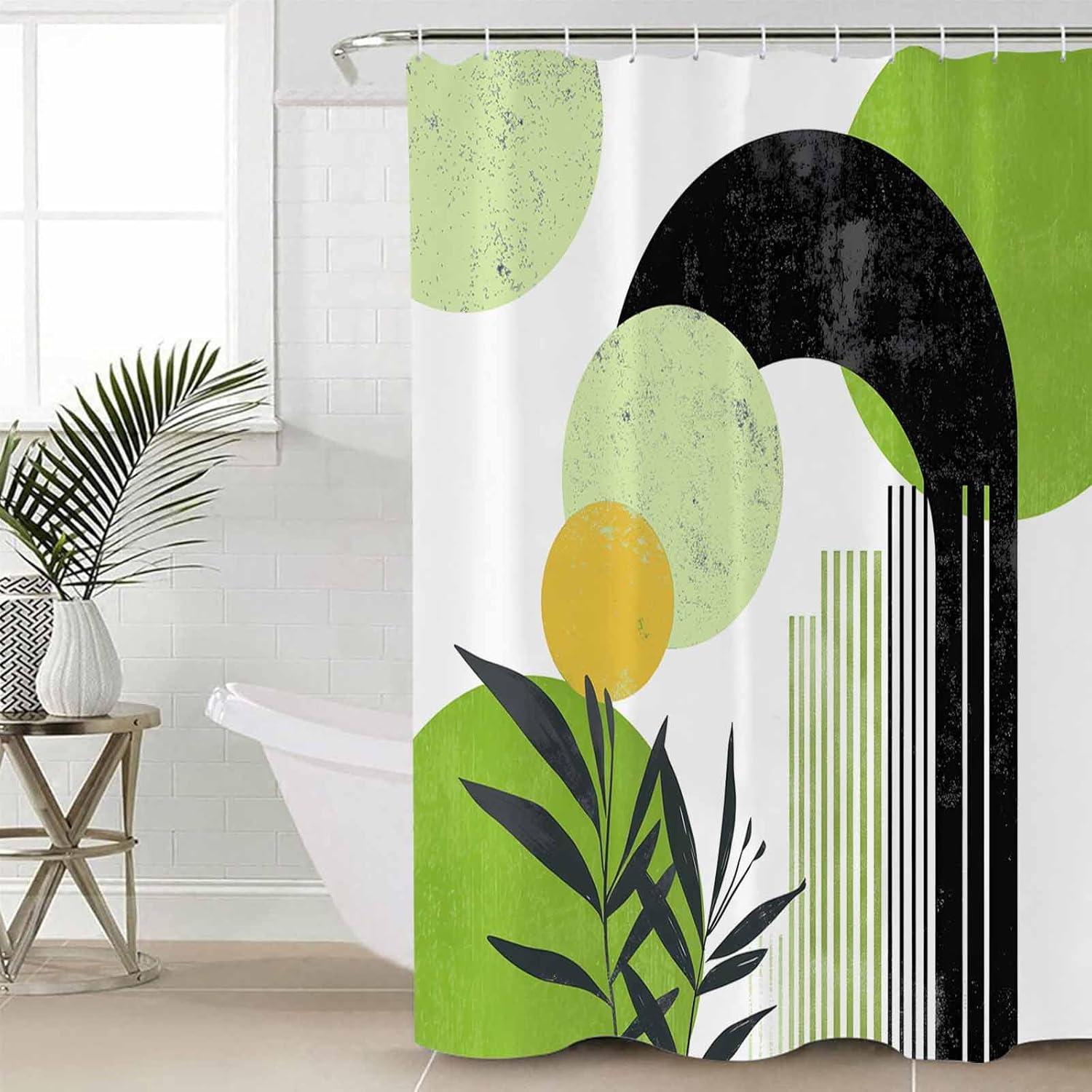 ZOE GARDEN Boho Green Bathroom Set with Curtain Rug and Hooks