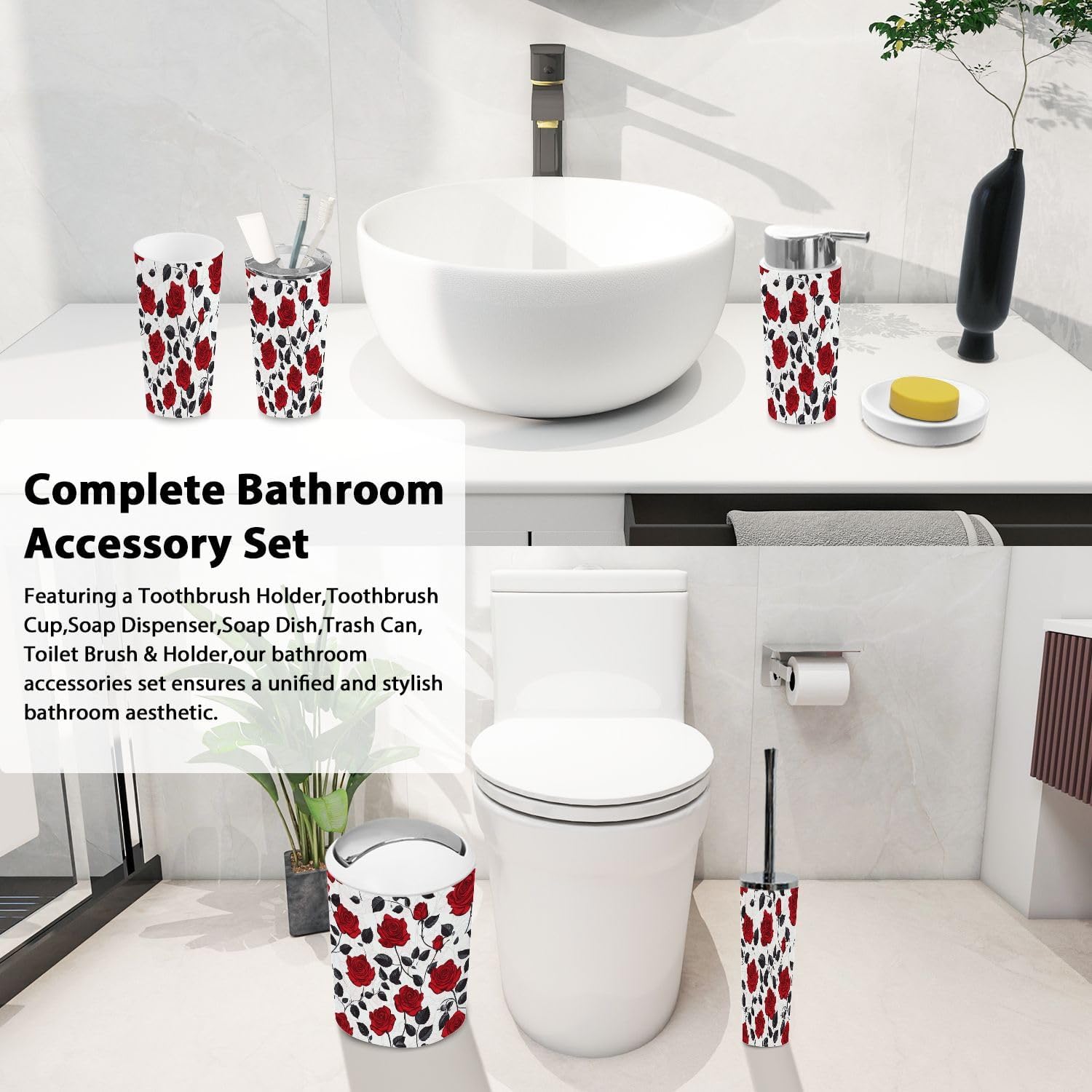 Boho White Bathroom Accessory Set of 6
