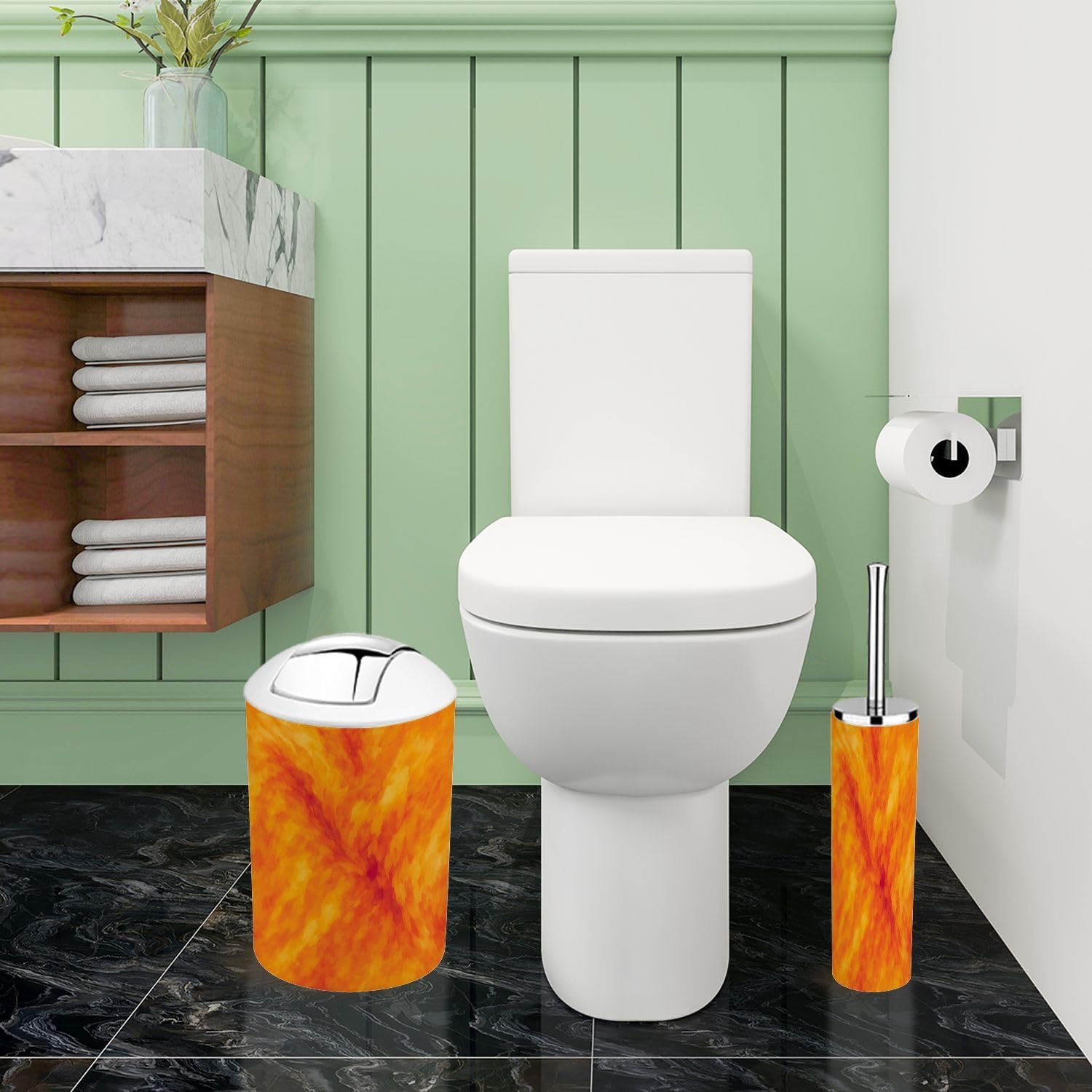 Boho Orange Bathroom Accessory Set 6 Piece