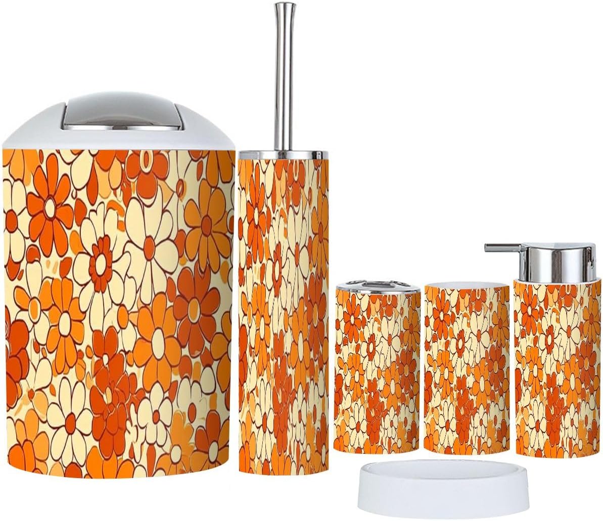 Boho Floral Bathroom Accessory Set 6 Piece 1