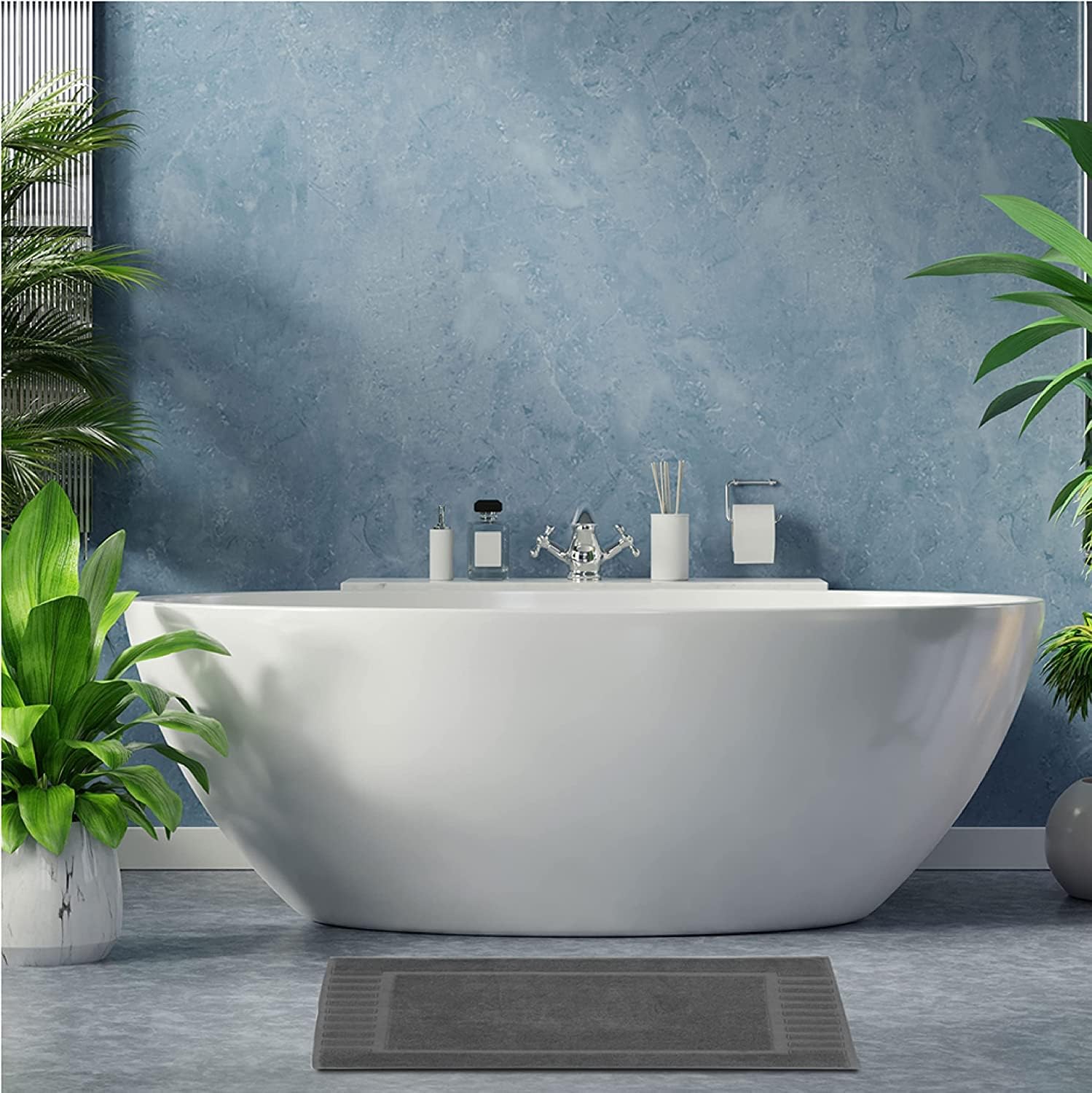 White Classic Luxury Bath Mat Set 2 Pack Dark Gray