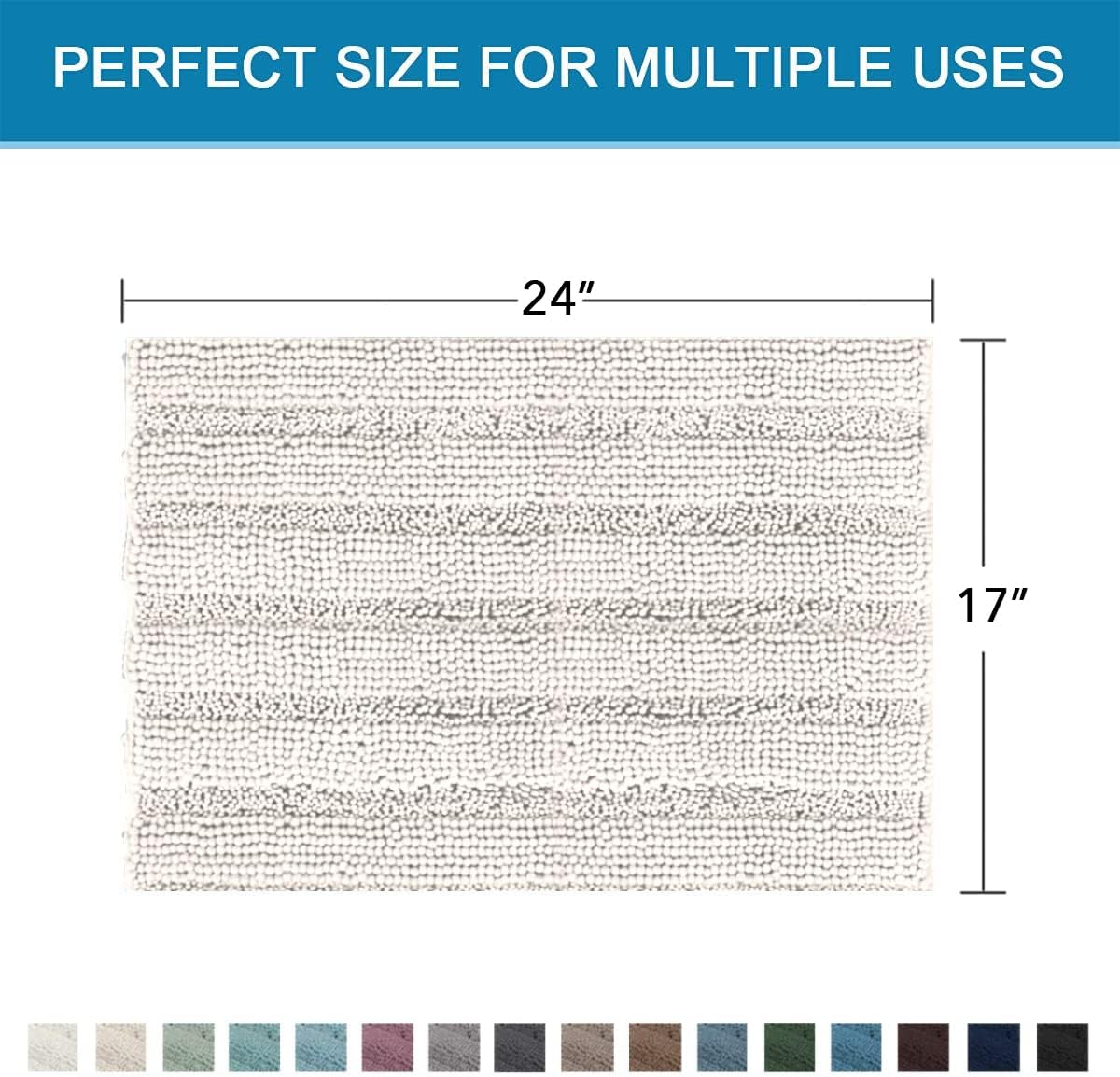 HVERSAILTEX Ivory Chenille Bath Rug 17x24 Non Slip