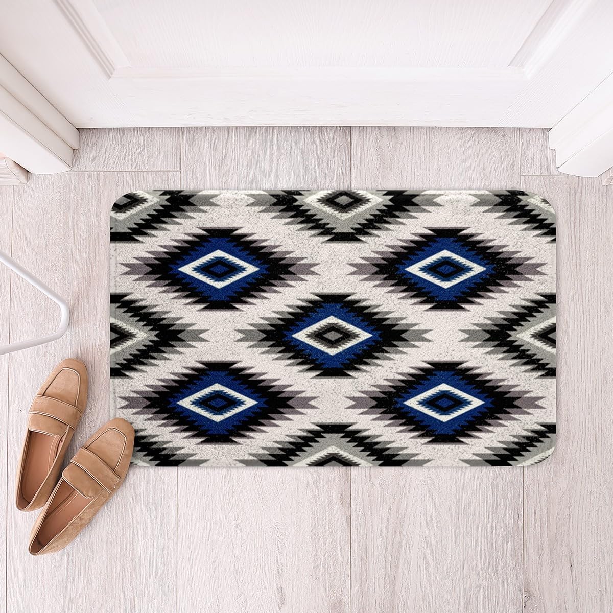 Feelyou Kids Southwest Tribal Bath Mat 16x24 Blue Grey Geometric