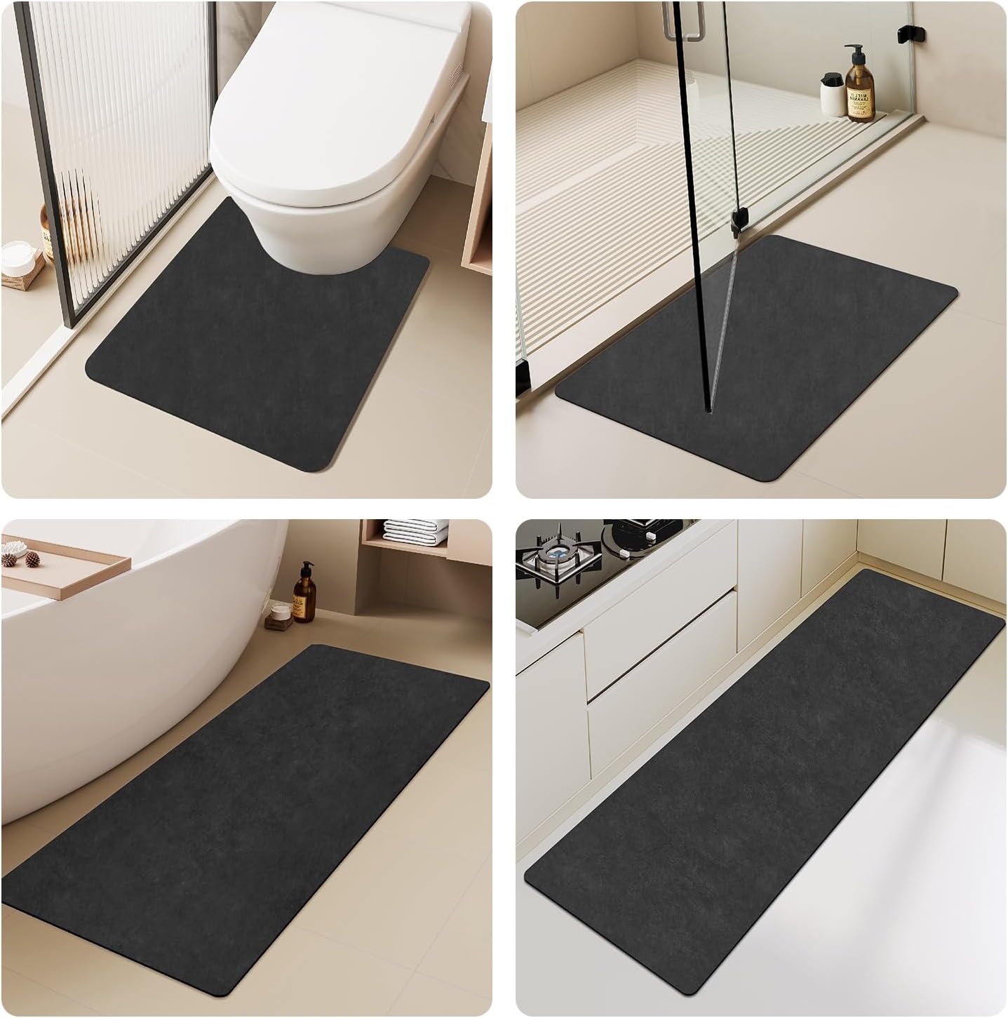 TYUU Black Bath Mat - Non Slip Quick Dry 16x24 Inches