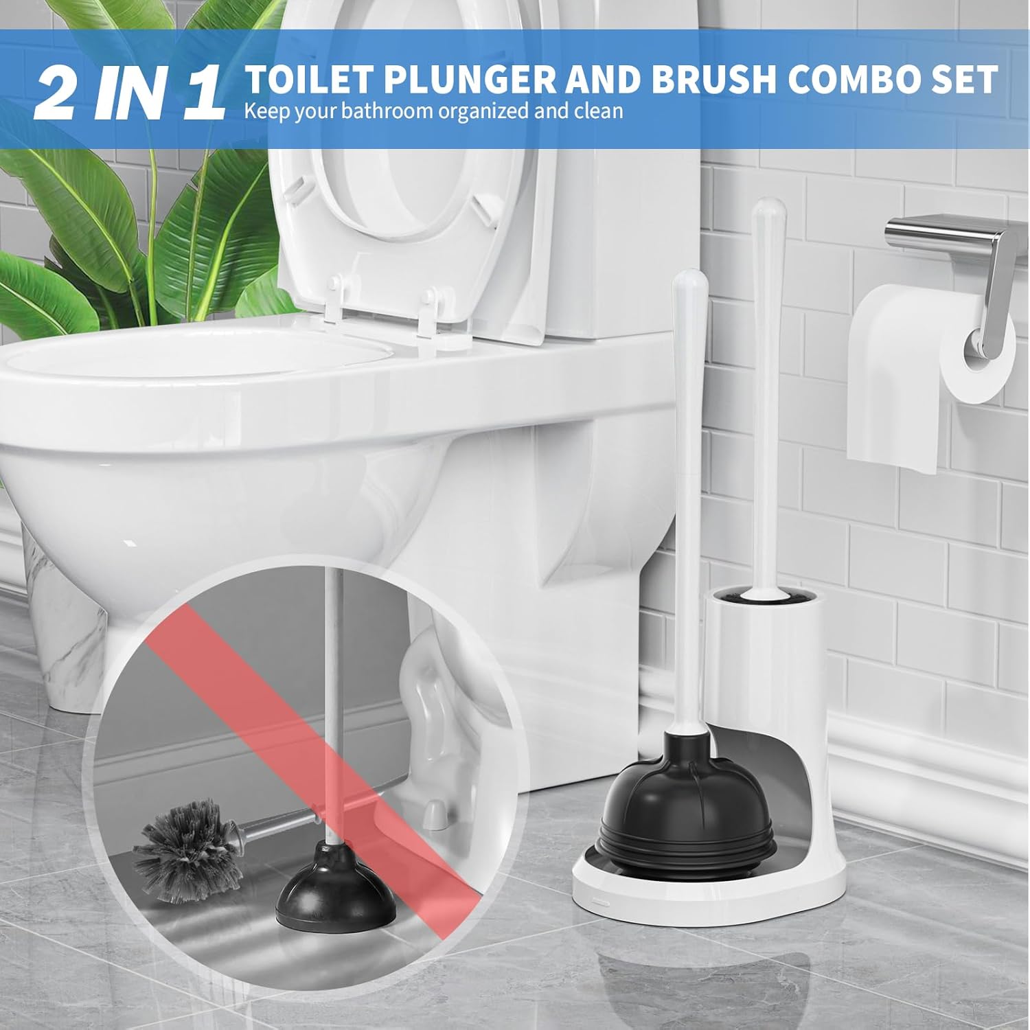 Uptronic Toilet Plunger and Brush Combo Set with Holder