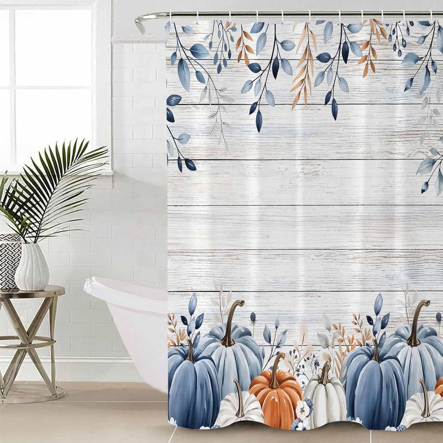 Thanksgiving Pumpkin Bathroom Set with Curtain Rug and Hooks
