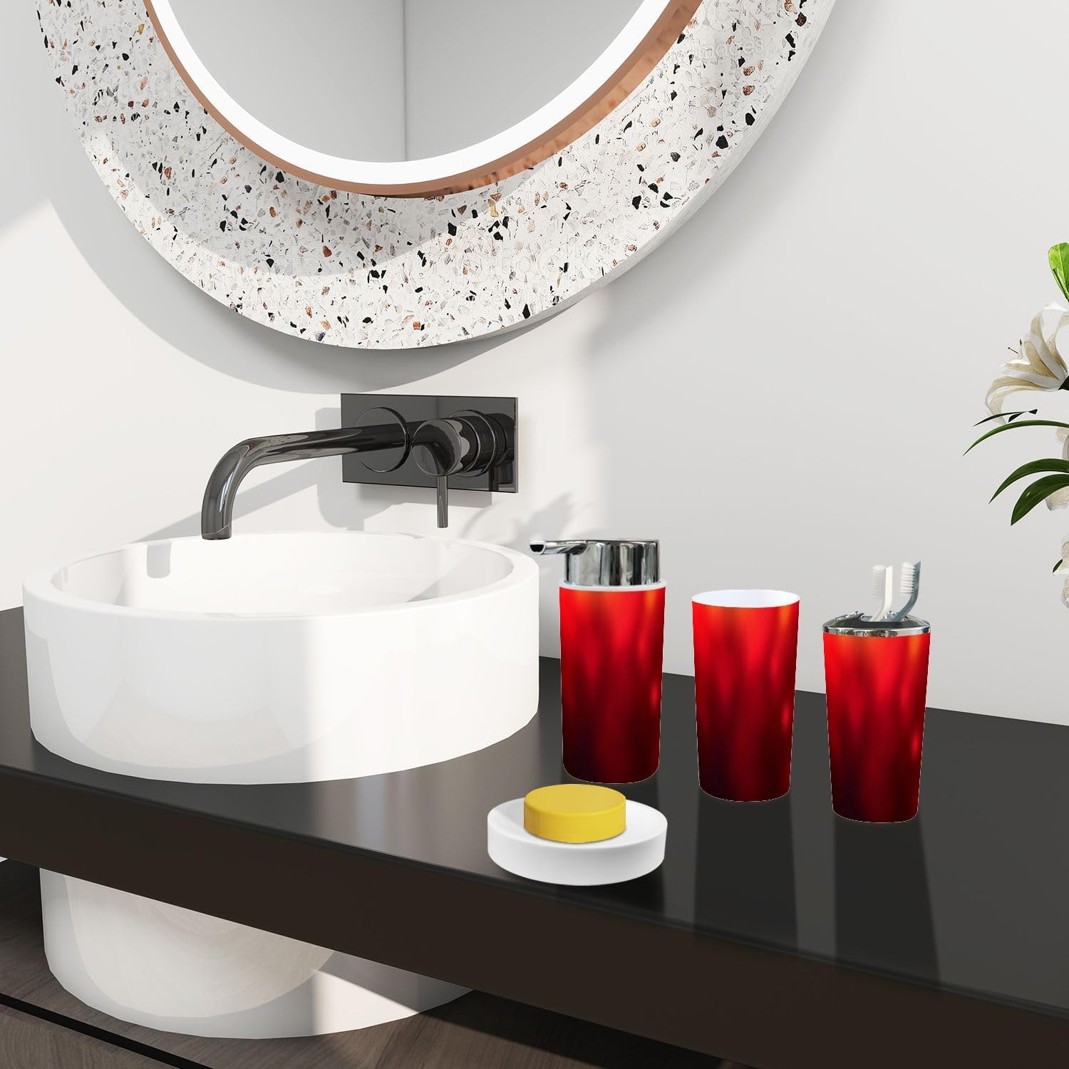 TRANQDEHOM 6-Piece Boho Abstract Red Bathroom Accessory Set