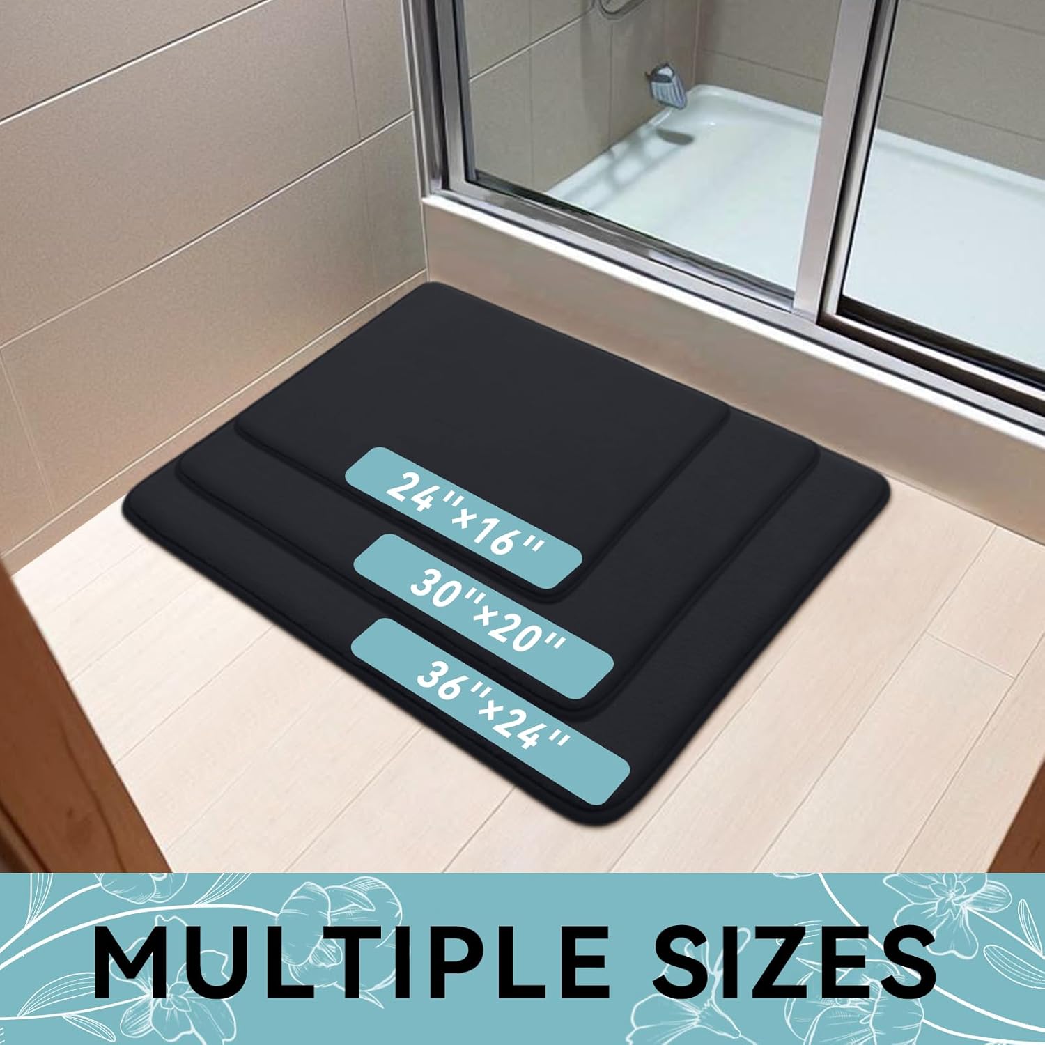 Smiry Memory Foam Bath Mat 36x24 Black