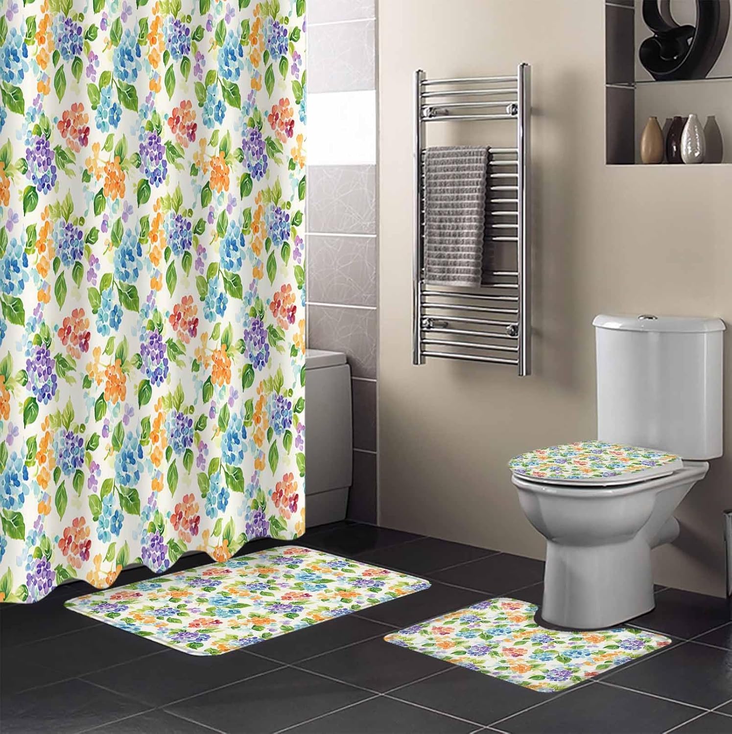 ZOE GARDEN Blue Purple Flower Bathroom Set