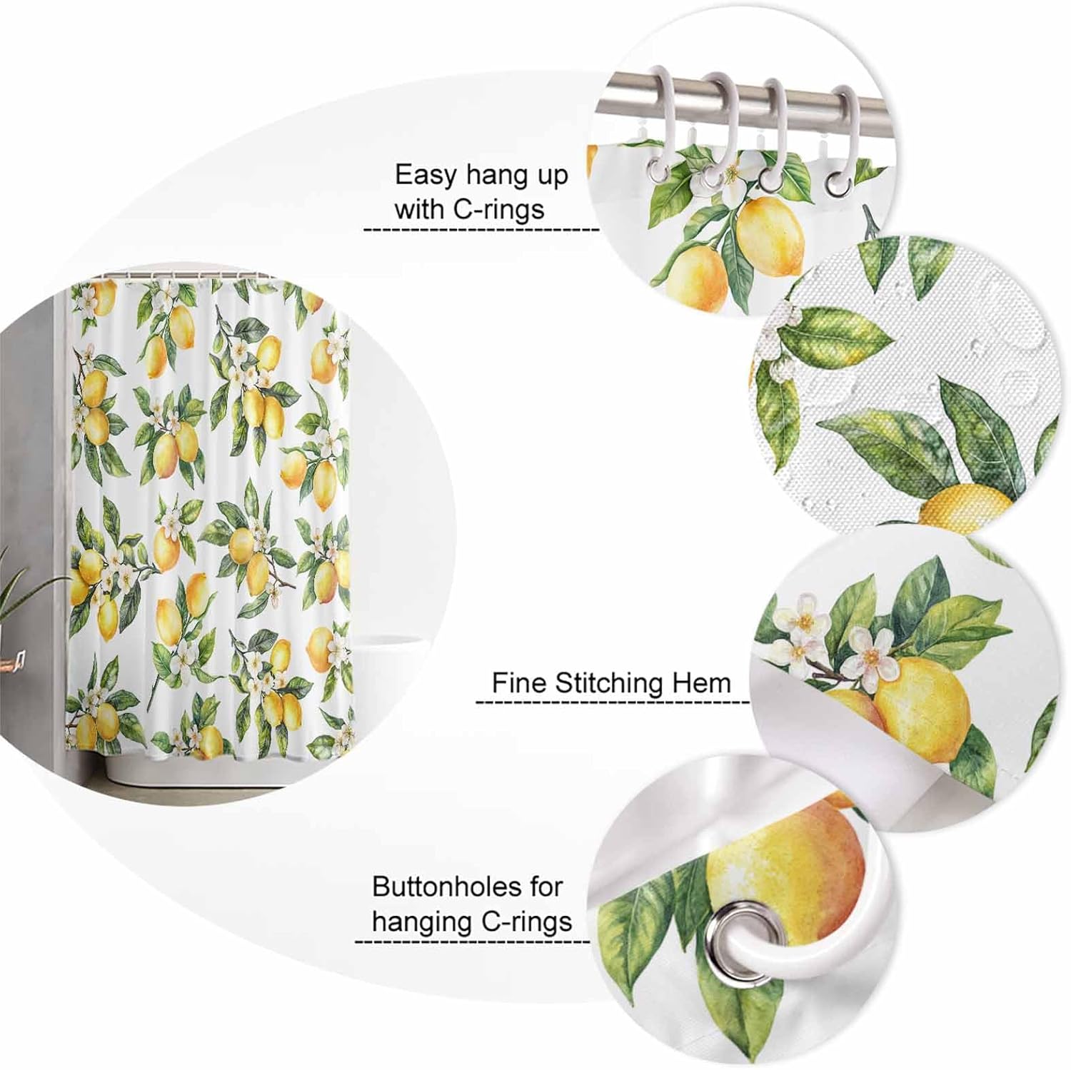 Yellow Lemon Bathroom Set with Curtain Rug and Accessories