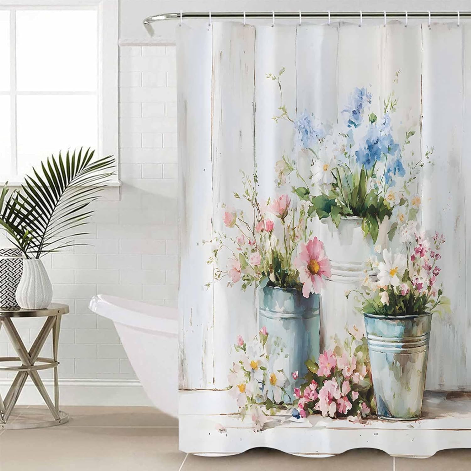 ZOE GARDEN Daisies Flowers Bath Set - 72x72 Waterproof Curtain Rug