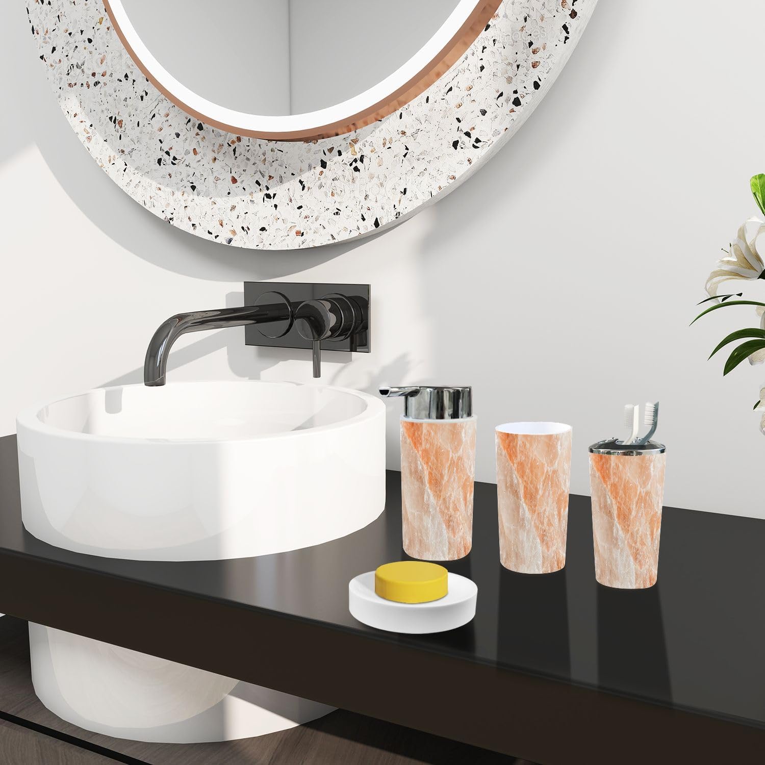 Boho Pastel Pink Bathroom Accessory Set 6 Piece 1