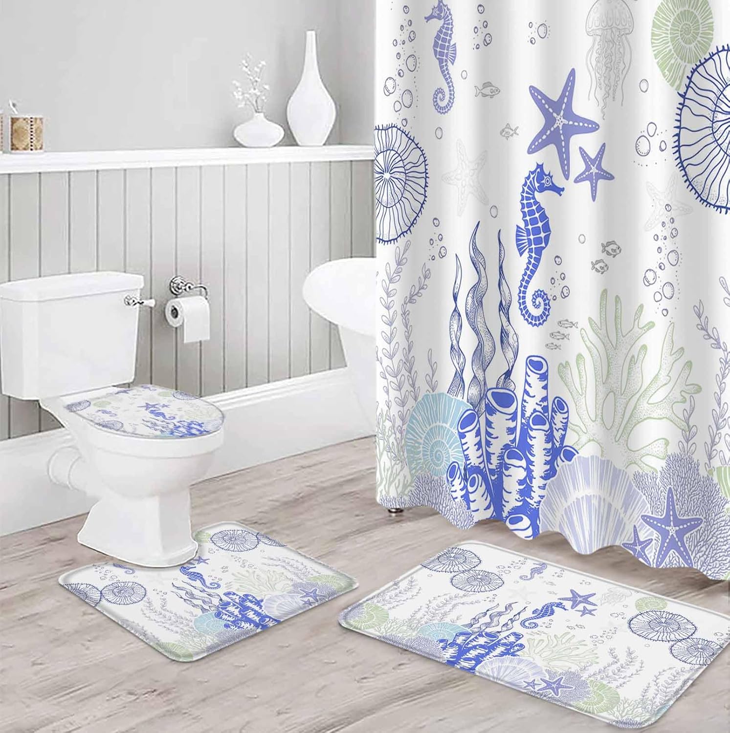 ZOE GARDEN Coastal Purple Bathroom Set with Shower Curtain Rug and Accessories