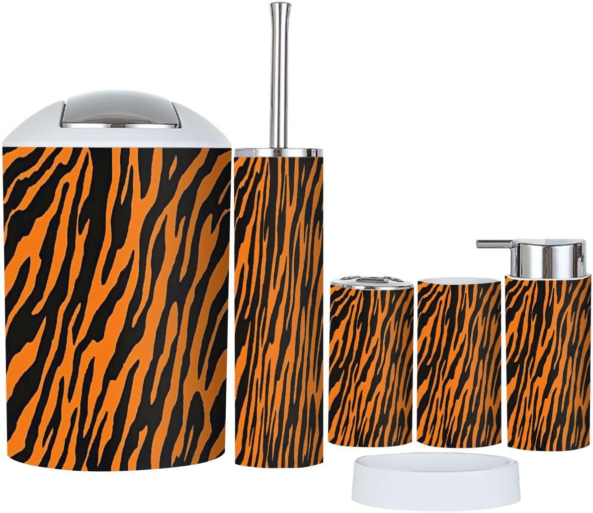Boho Tiger Fur Orange Stripes Bathroom Accessory Set