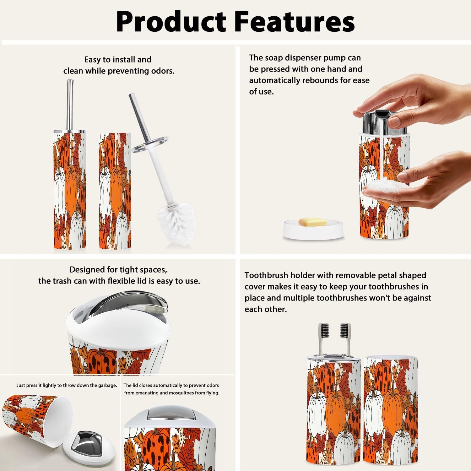 Bathroom Accessory Set 6 Pieces Boho Leopard Orange Pattern