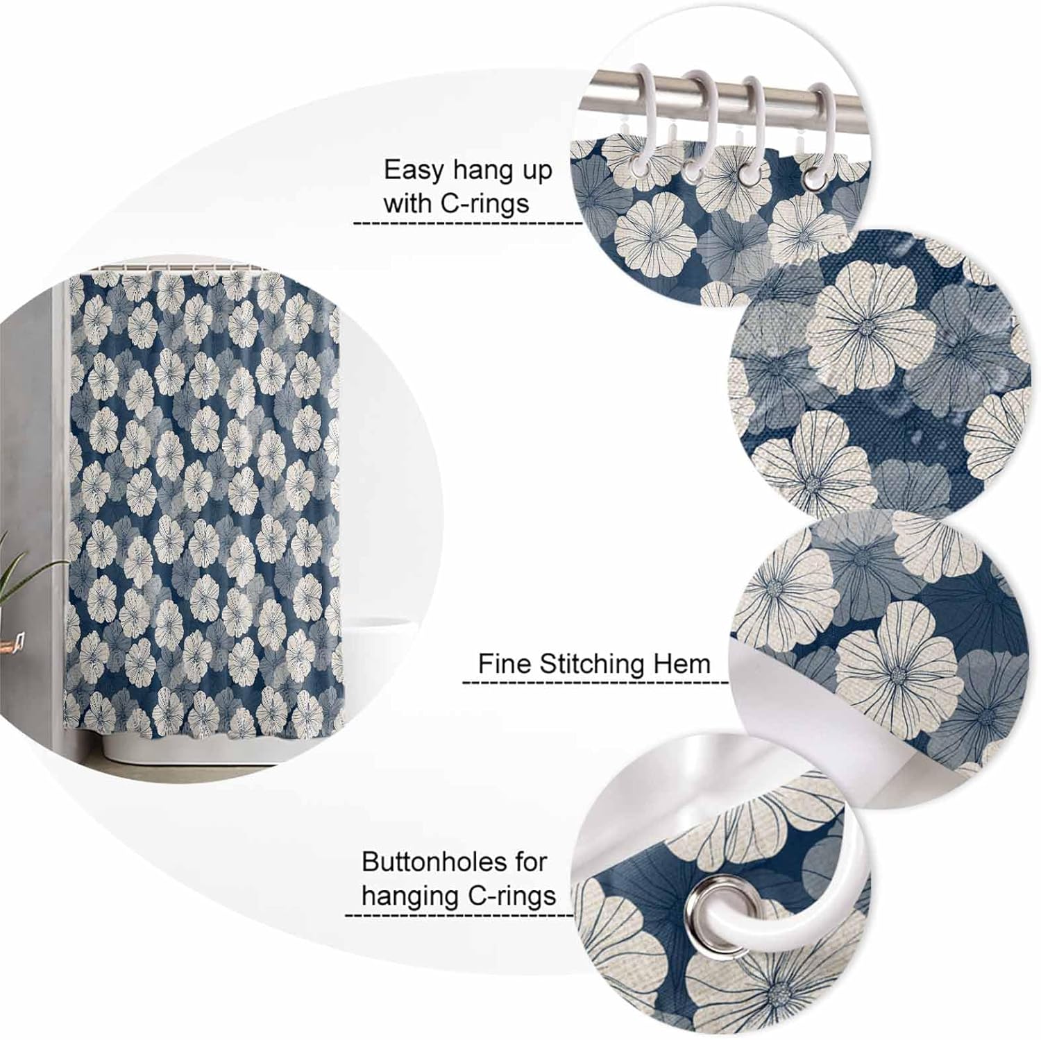 ZOE GARDEN Blue Beige Bathroom Set with Curtain Rug and Accessories