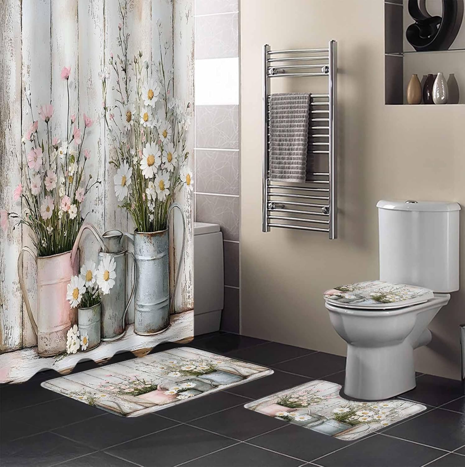 ZOE GARDEN White Pink Floral Bathroom Set