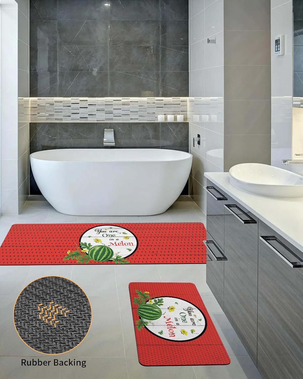2PCS Summer Watermelon Bath Mat Non-Slip Diatomite Set
