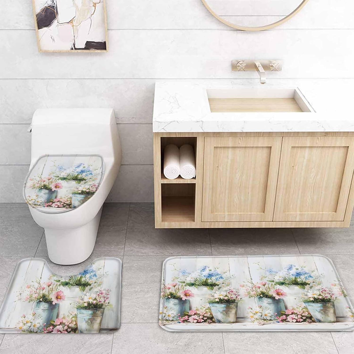 ZOE GARDEN Daisies Flowers Bath Set - 72x72 Waterproof Curtain Rug