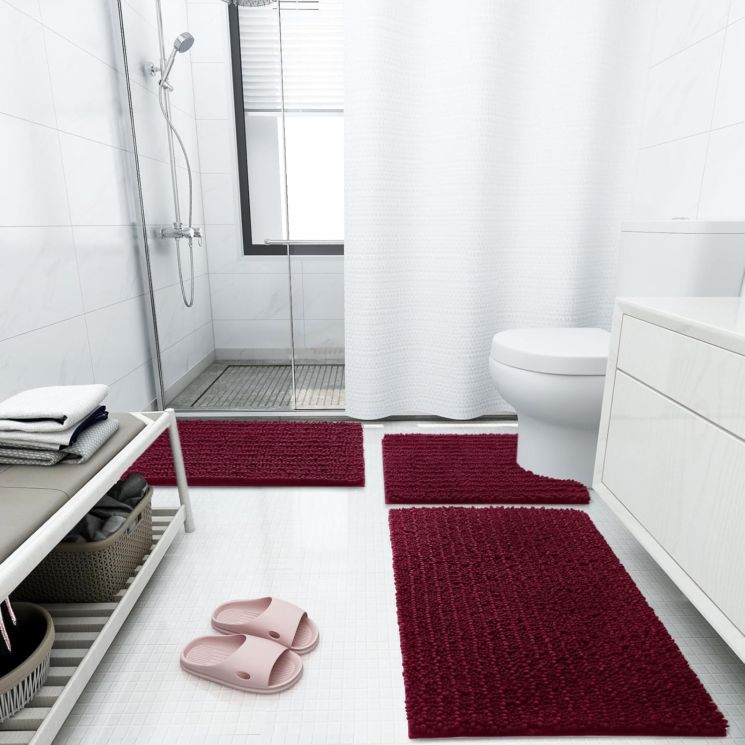 Arotive Luxury Chenille Bath Rug Mat 47x24 Burgundy