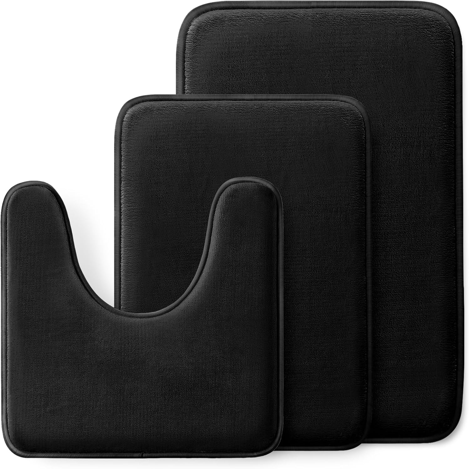 HUXMEYSON 3 Piece Memory Foam Bath Rug Set Black
