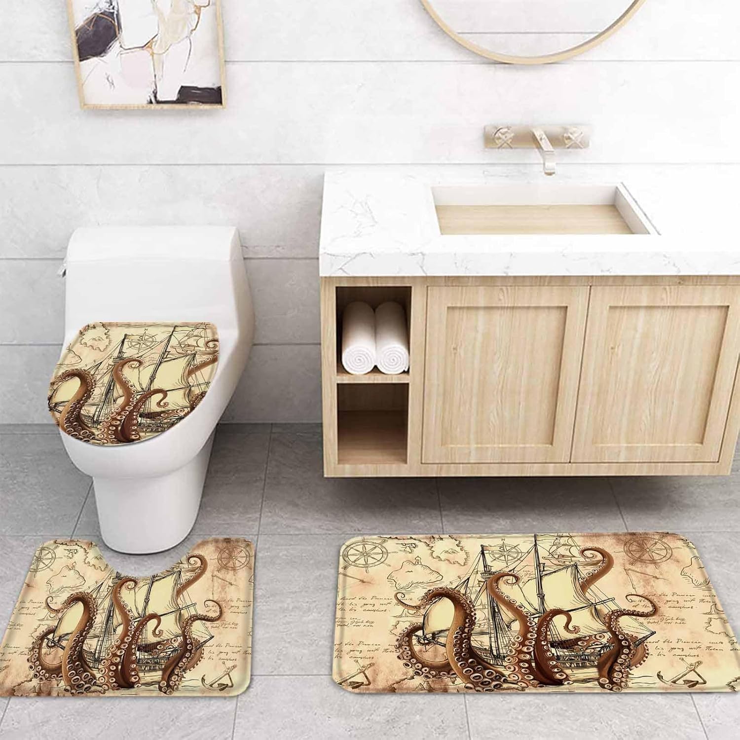 ZOE GARDEN Nautical Boat Bath Set with Curtain Rug and Accessories