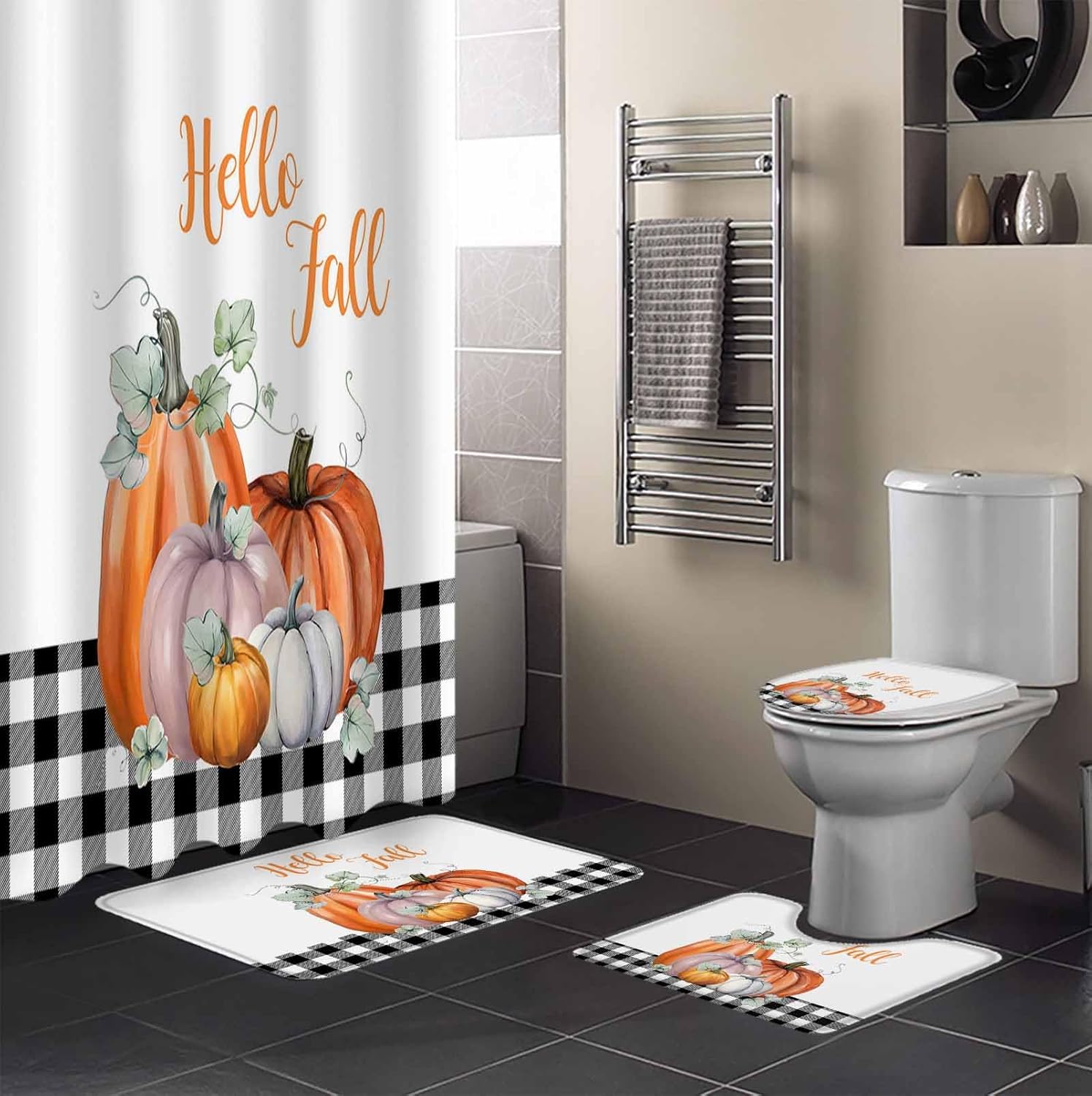 Thanksgiving Bathroom Set with Shower Curtain Rug and Accessories