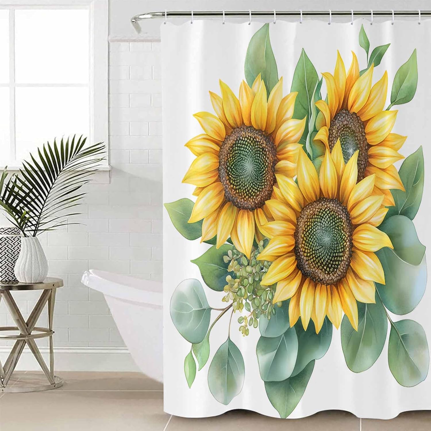 ZOE GARDEN Sunflower Bath Set - 36x72 Waterproof Curtain Mat Rug Accessories