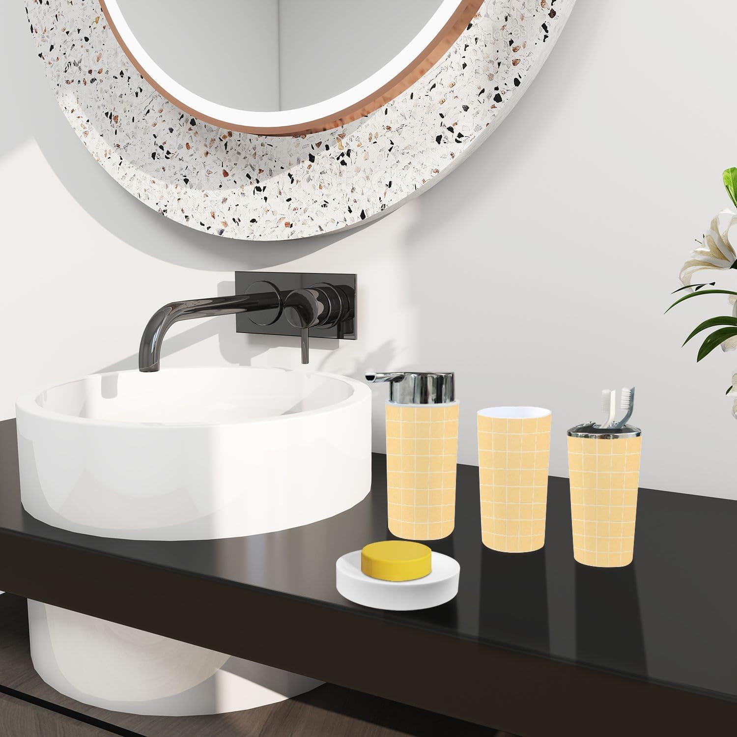 Boho Checkered 6-Piece Bathroom Accessory Set