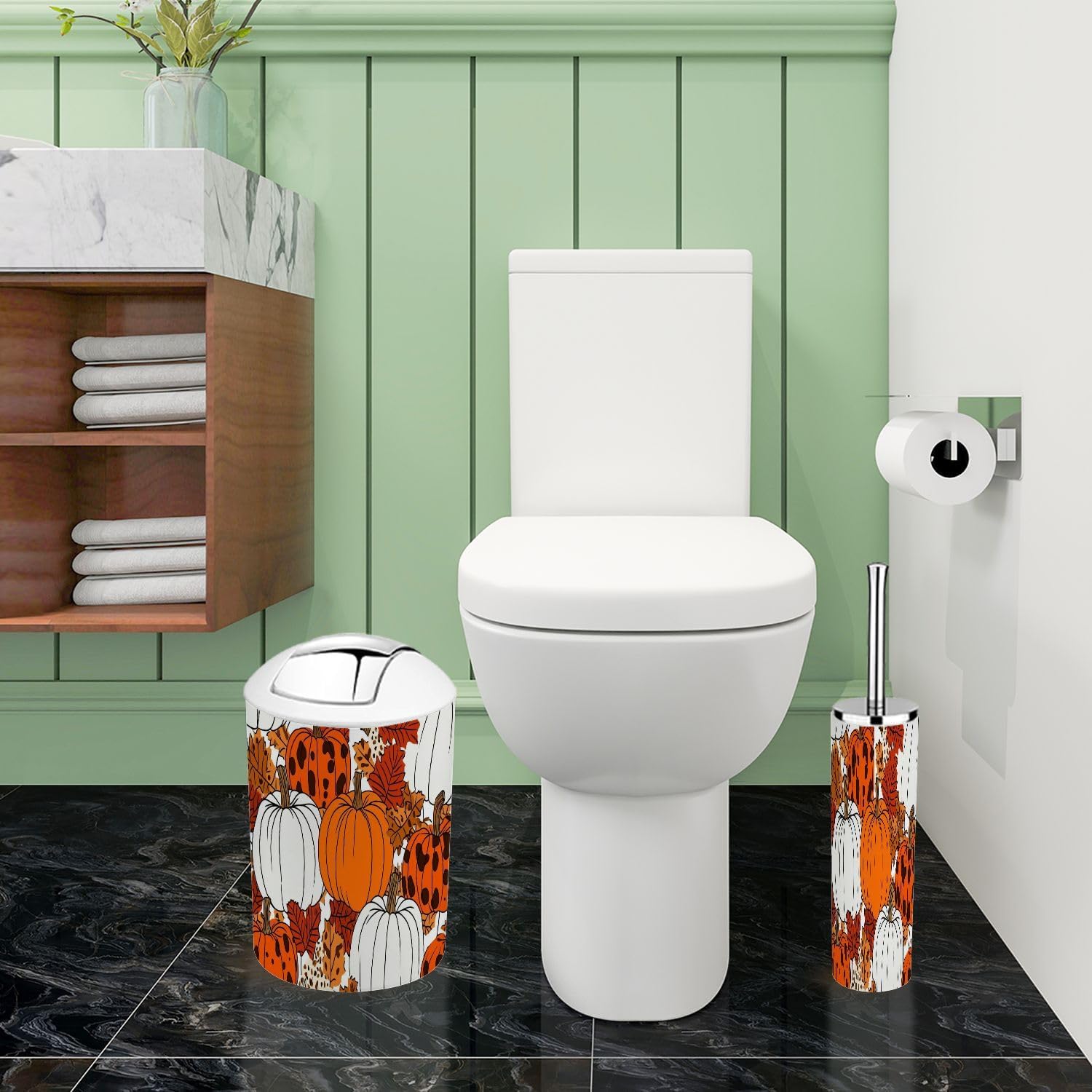 Bathroom Accessory Set 6 Pieces Boho Leopard Orange Pattern