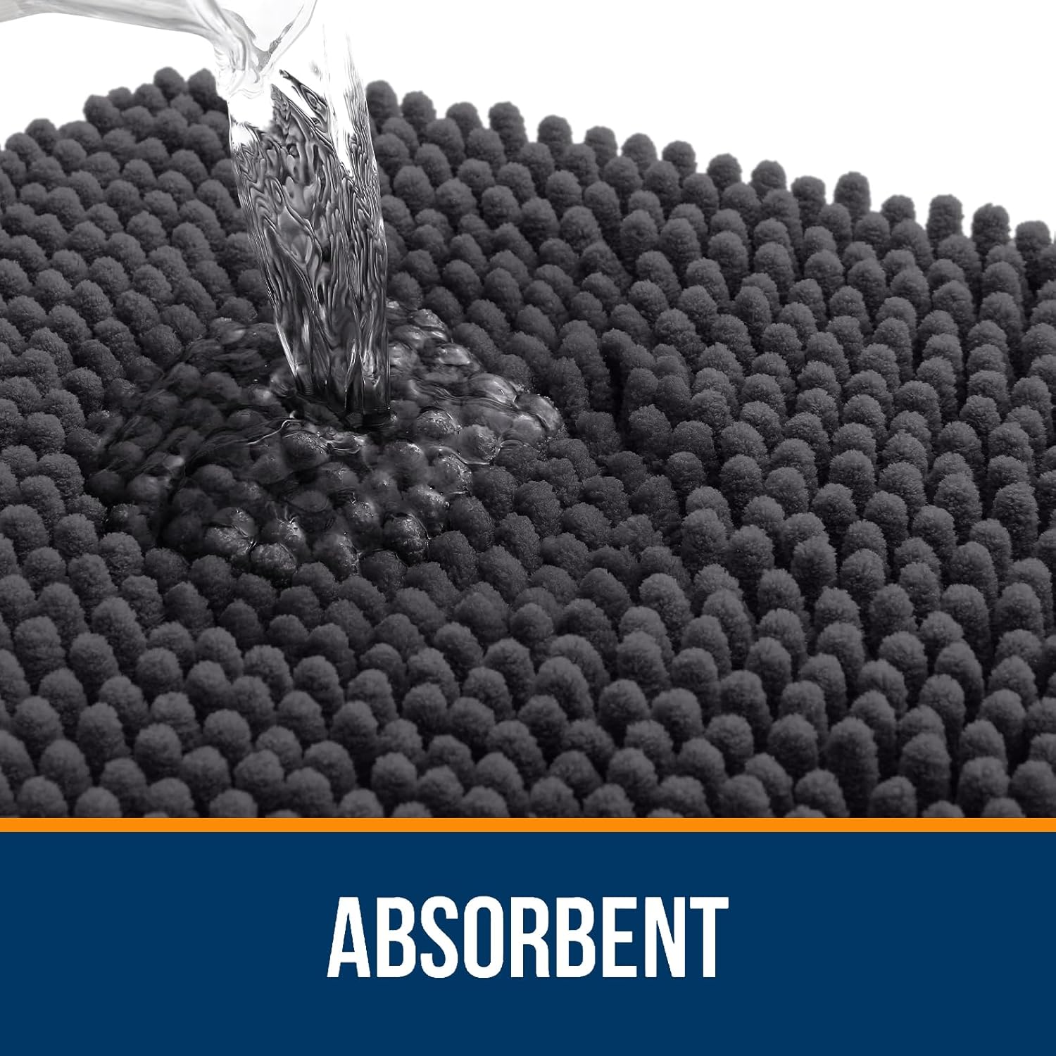 OLANLY Dark Grey 30x20 Chenille Bath Rug 1